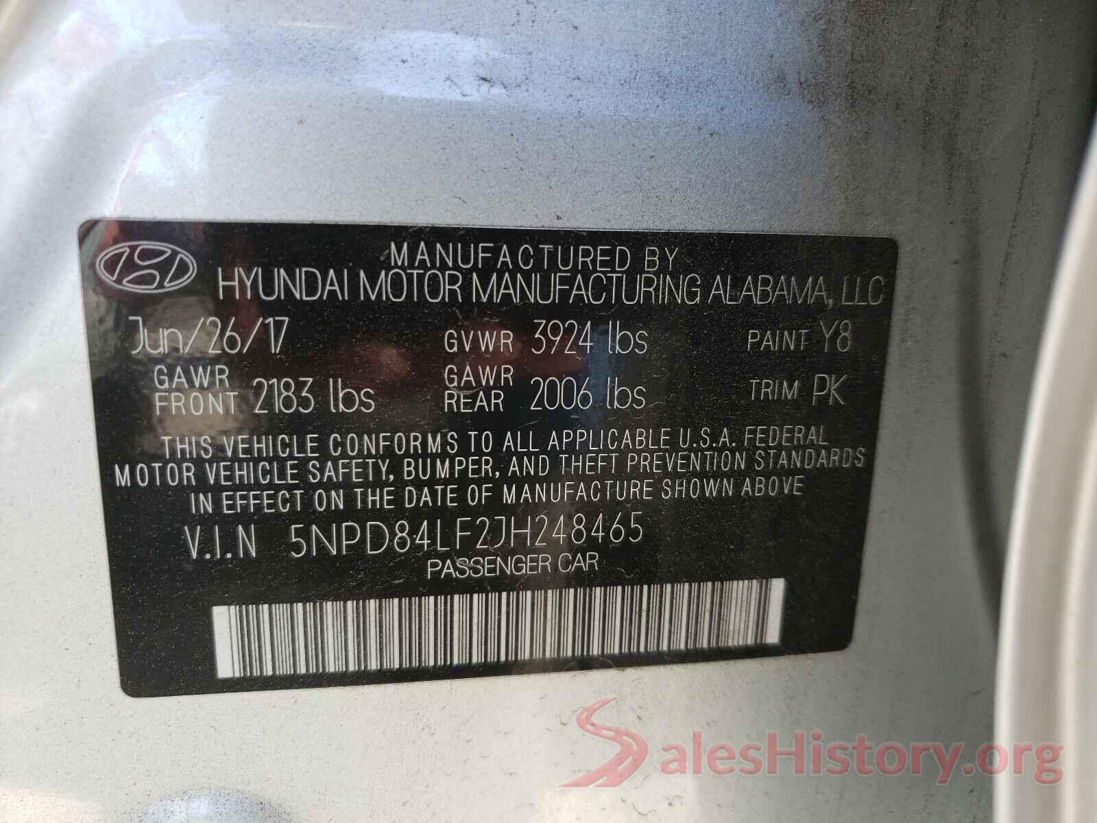 5NPD84LF2JH248465 2018 HYUNDAI ELANTRA