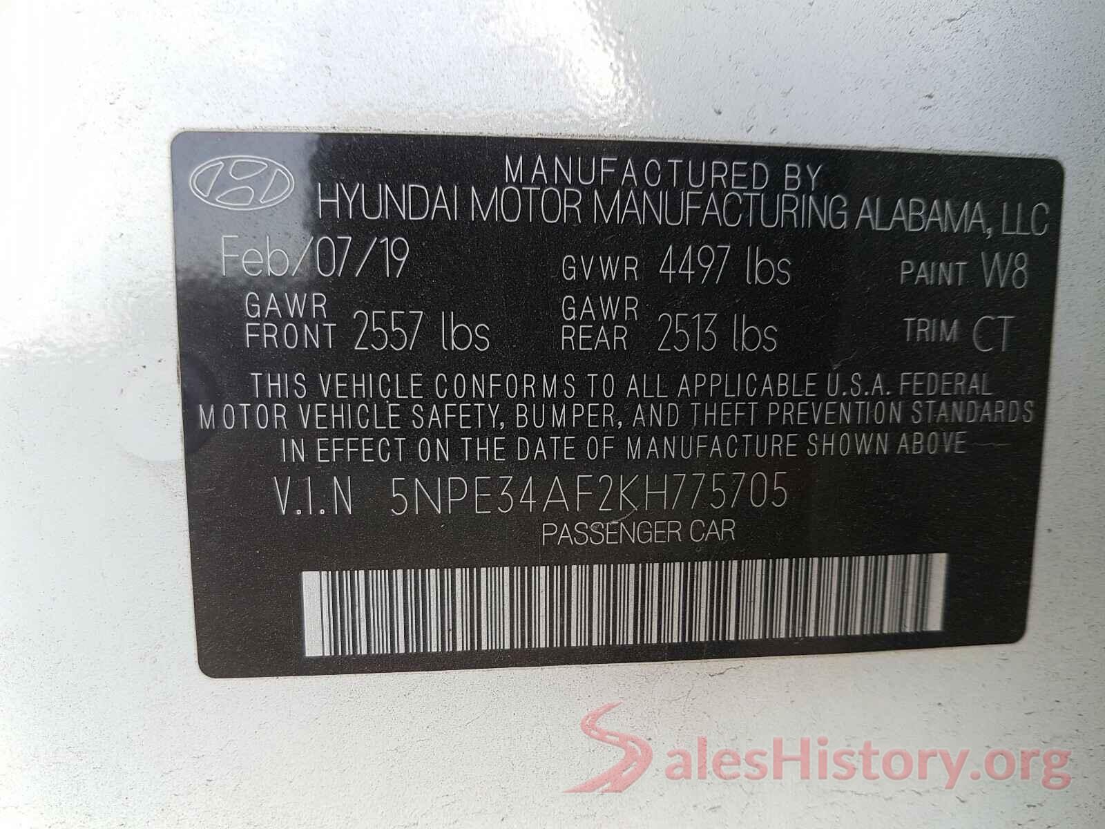 5NPE34AF2KH775705 2019 HYUNDAI SONATA