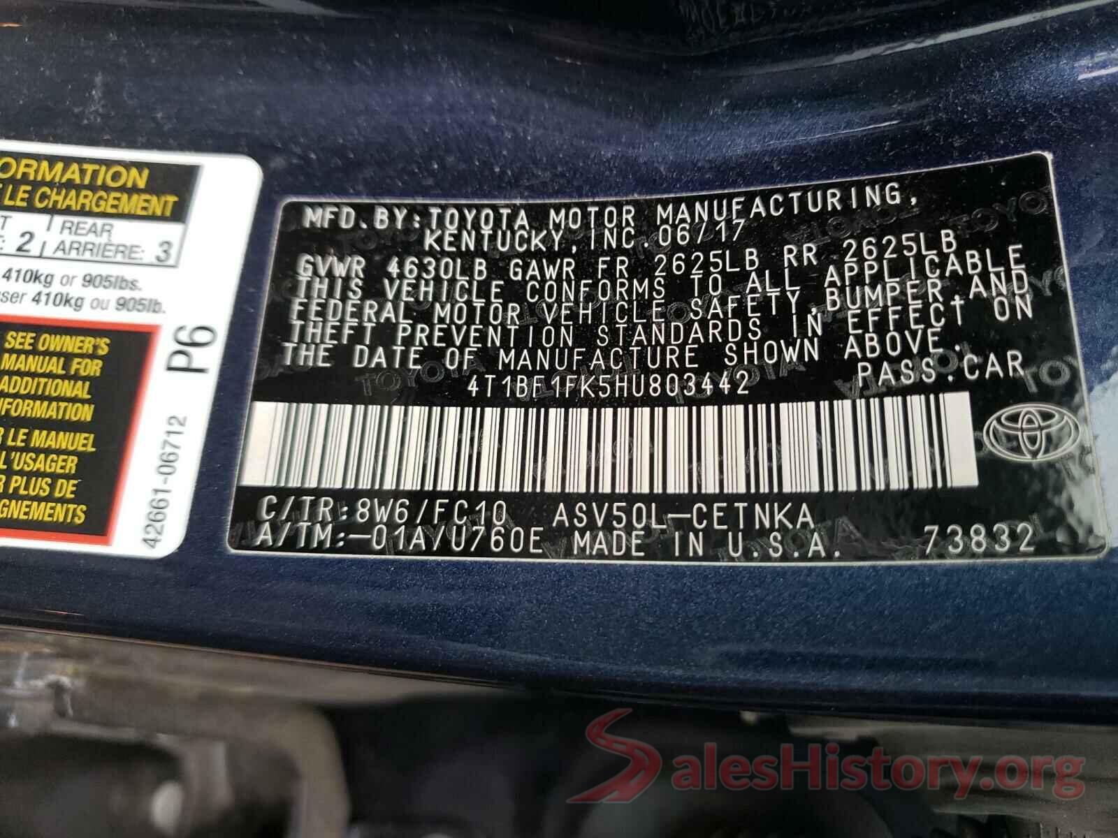 4T1BF1FK5HU803442 2017 TOYOTA CAMRY