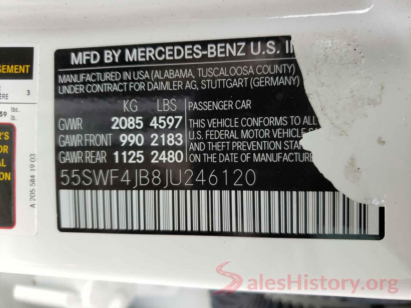 55SWF4JB8JU246120 2018 MERCEDES-BENZ C CLASS