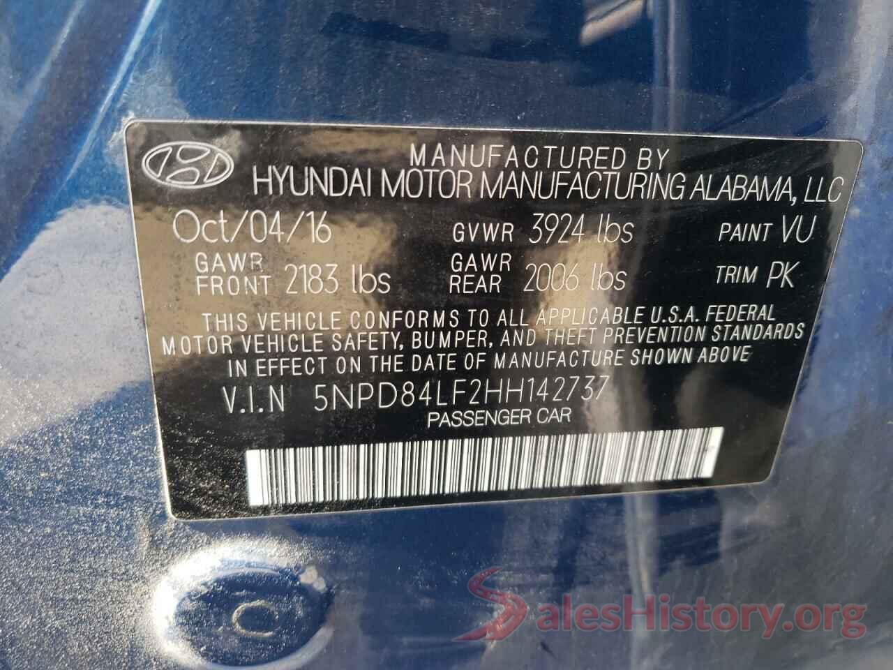 5NPD84LF2HH142737 2017 HYUNDAI ELANTRA