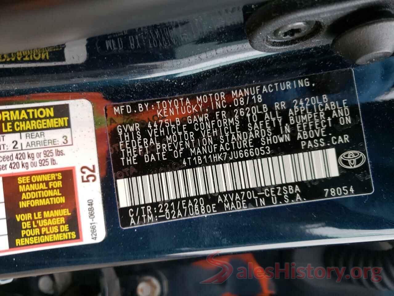 4T1B11HK7JU666053 2018 TOYOTA CAMRY