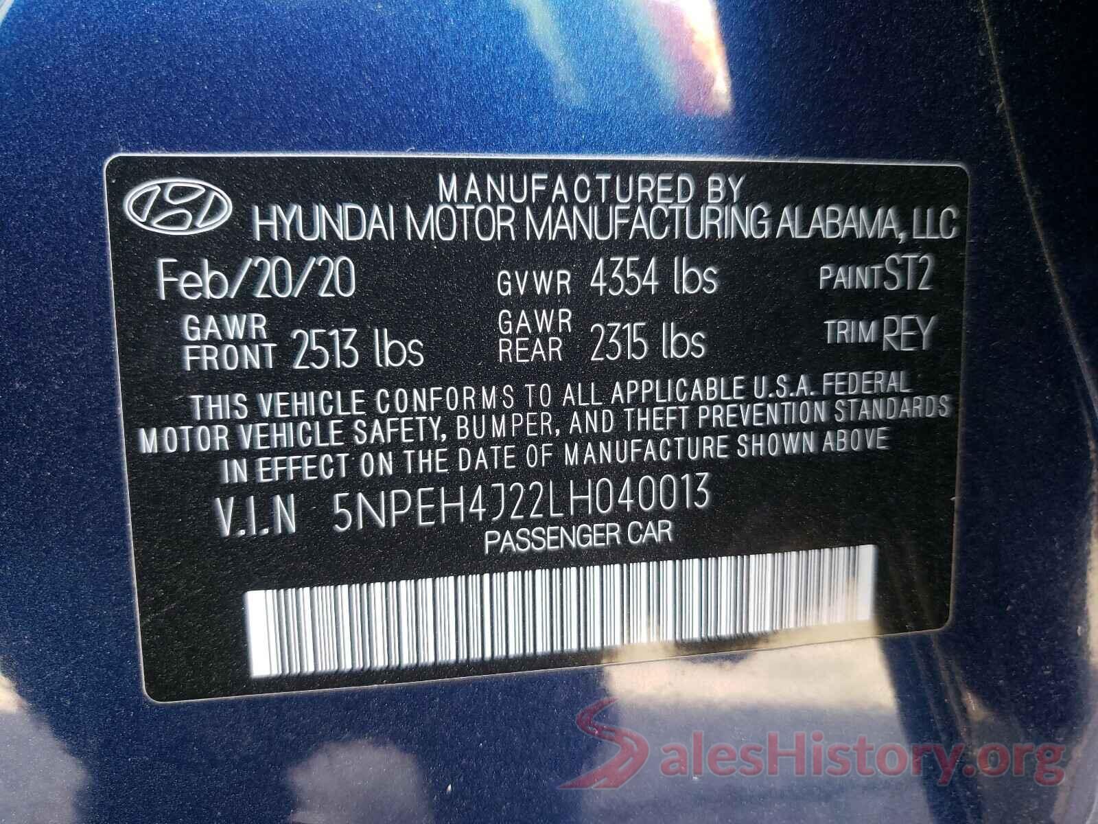 5NPEH4J22LH040013 2020 HYUNDAI SONATA