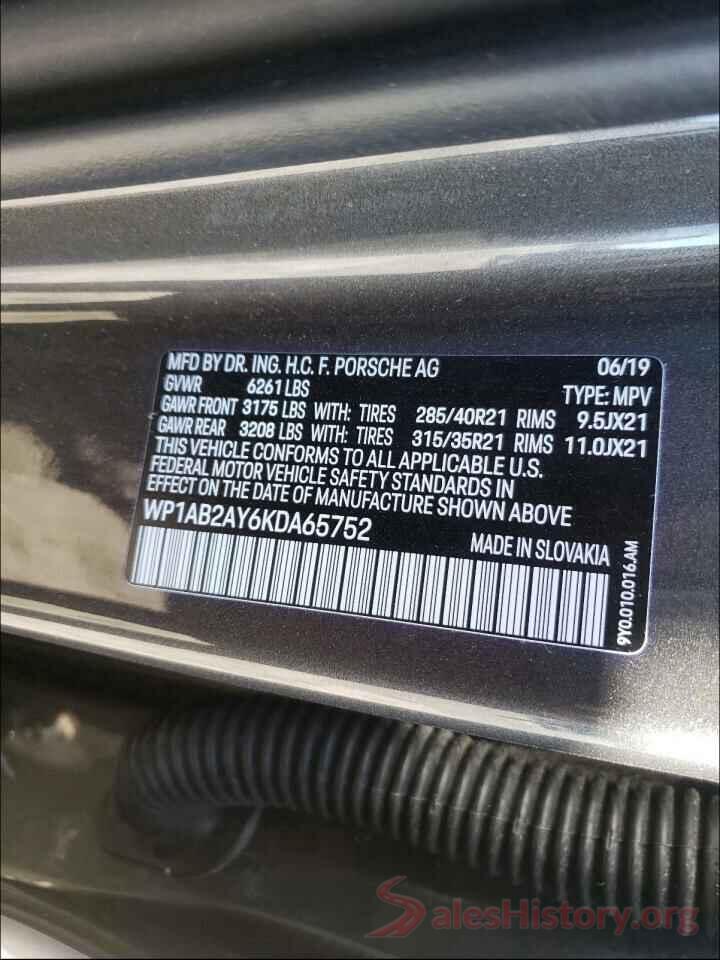 WP1AB2AY6KDA65752 2019 PORSCHE CAYENNE