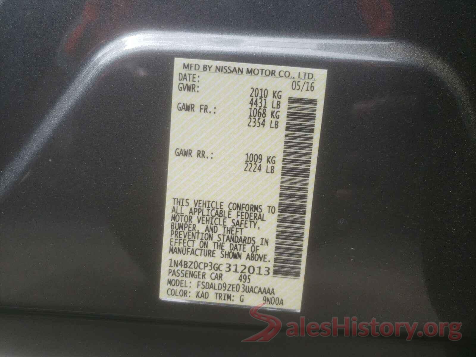 1N4BZ0CP3GC312013 2016 NISSAN LEAF