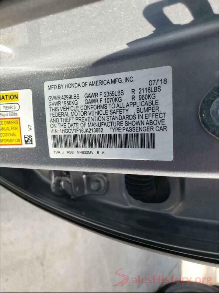 1HGCV1F16JA213682 2018 HONDA ACCORD