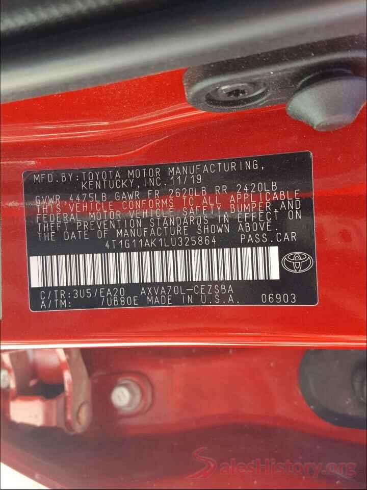 4T1G11AK1LU325864 2020 TOYOTA CAMRY