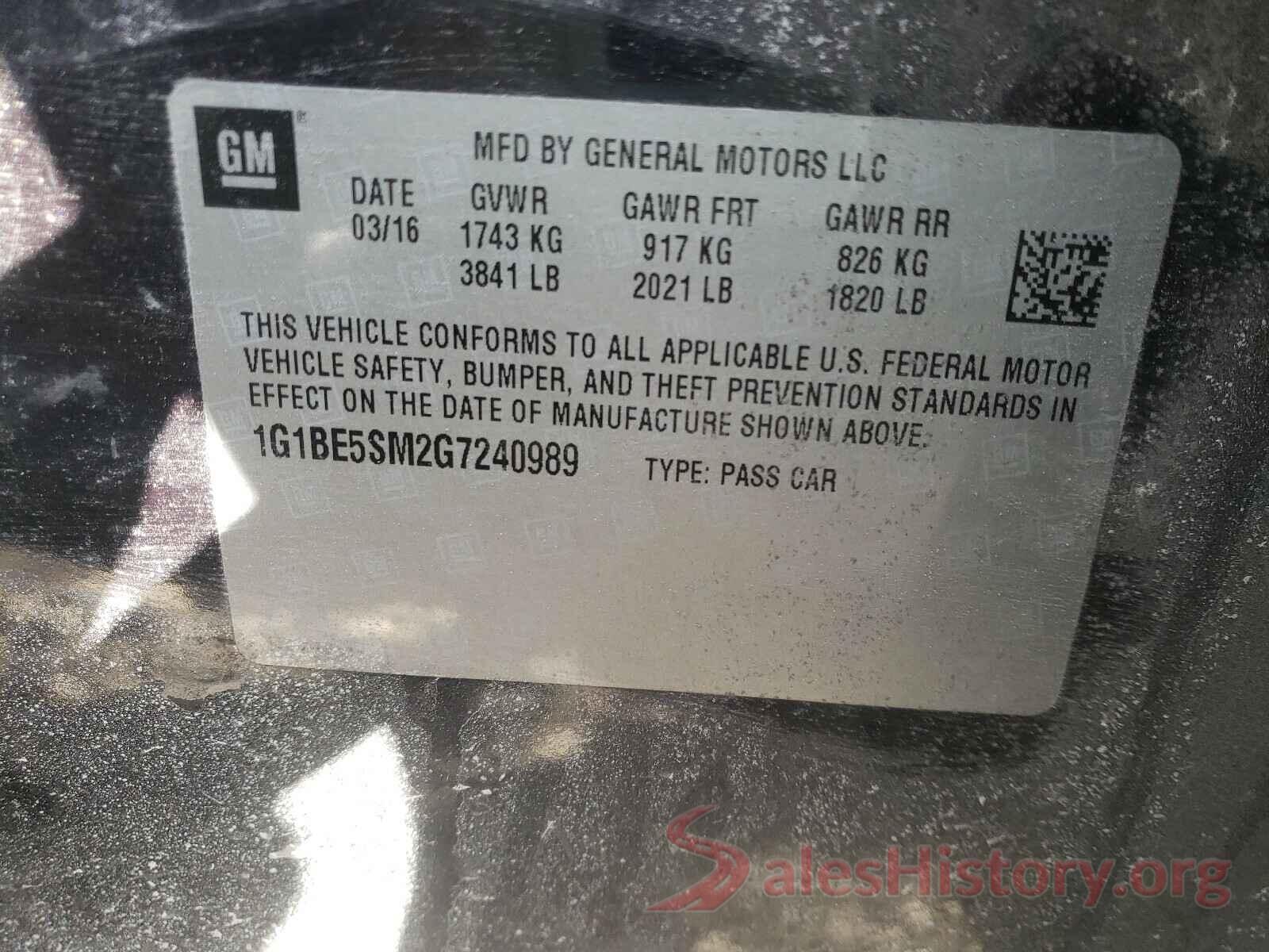 1G1BE5SM2G7240989 2016 CHEVROLET CRUZE