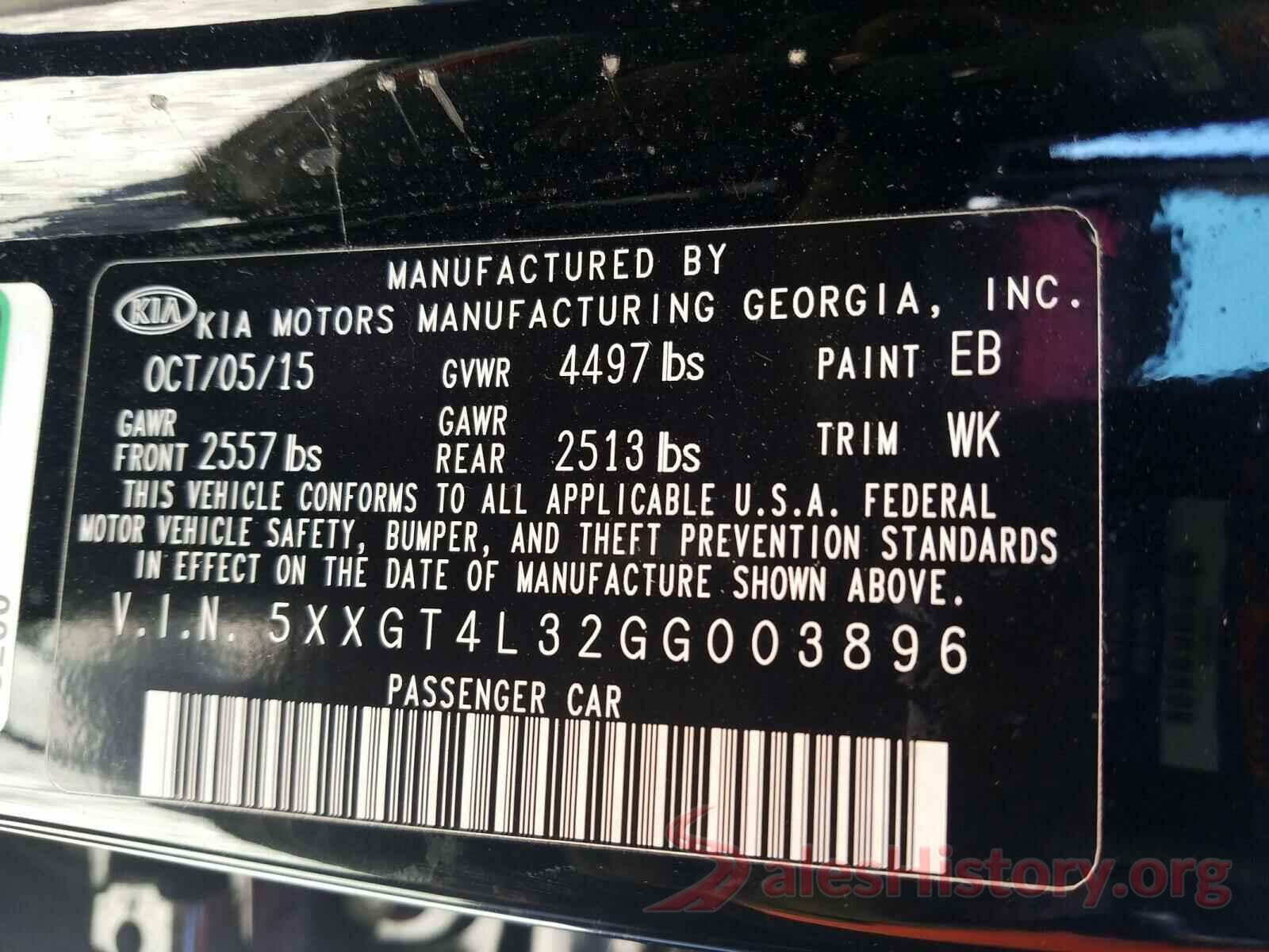 5XXGT4L32GG003896 2016 KIA OPTIMA