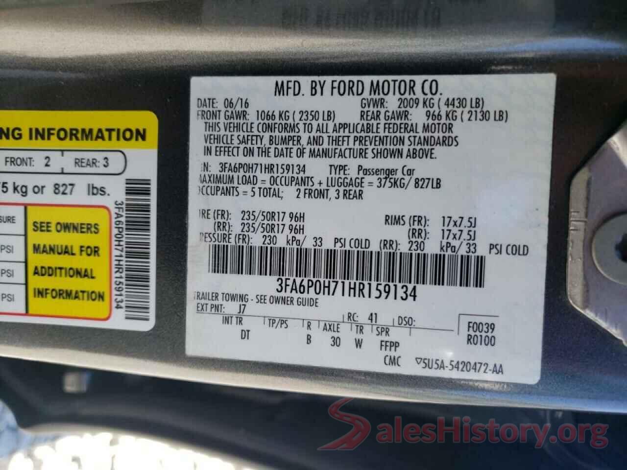 3FA6P0H71HR159134 2017 FORD FUSION