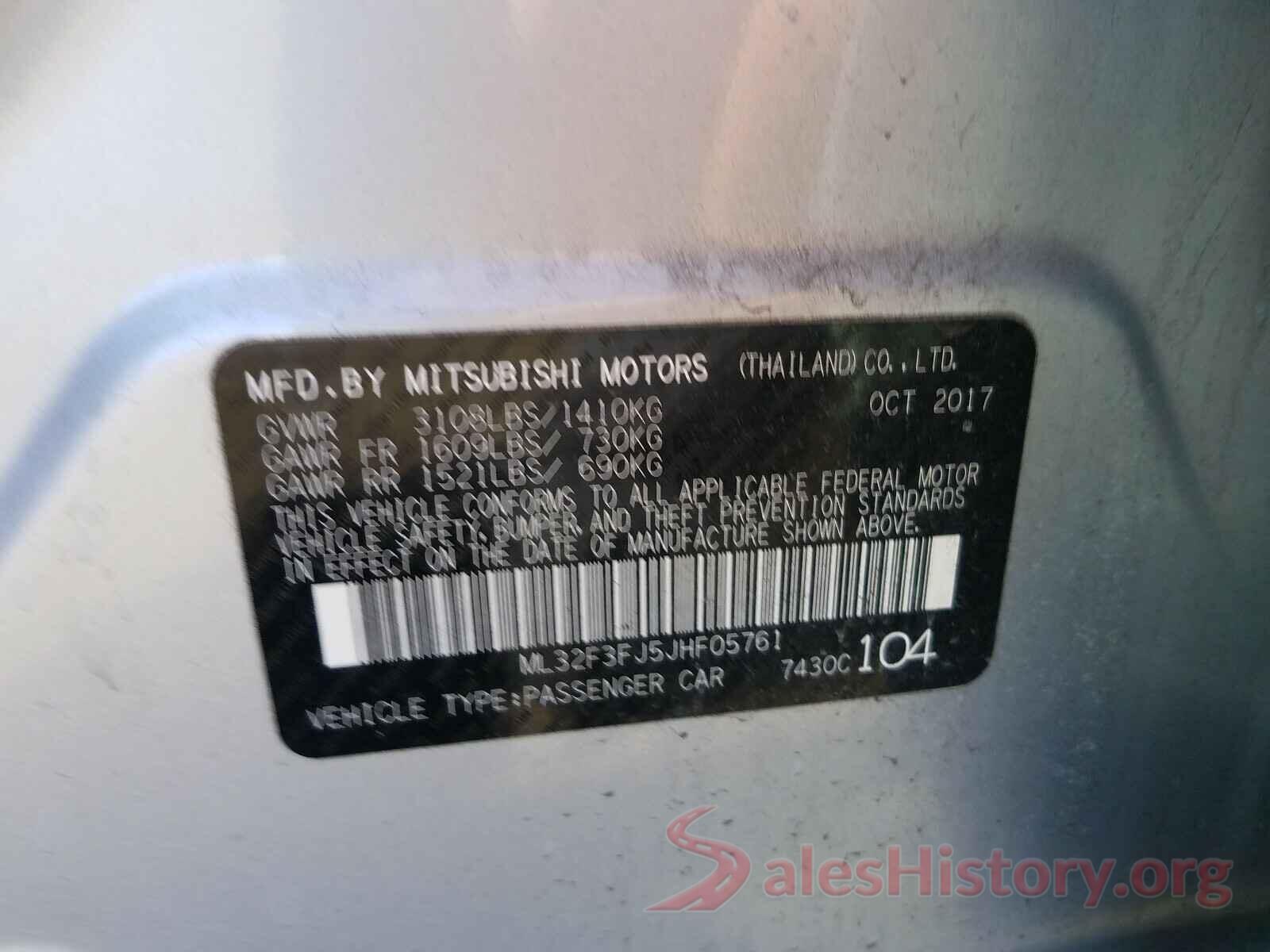 ML32F3FJ5JHF05761 2018 MITSUBISHI MIRAGE