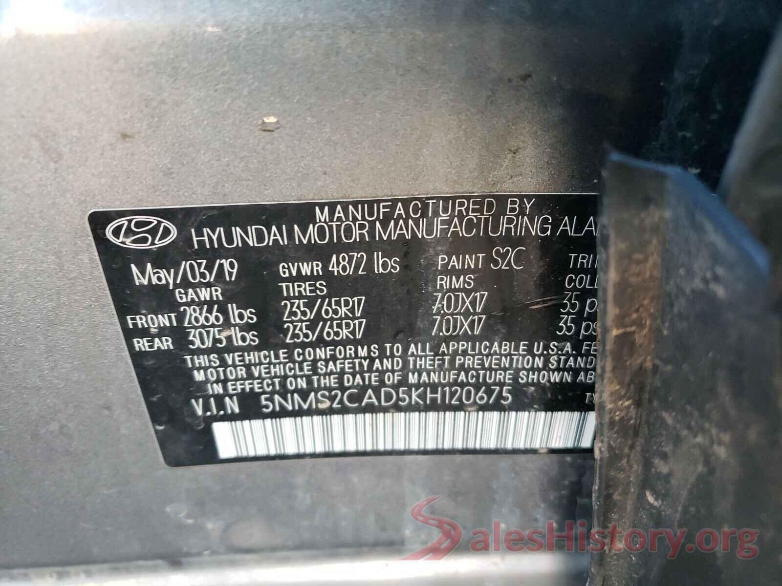 5NMS2CAD5KH120675 2019 HYUNDAI SANTA FE