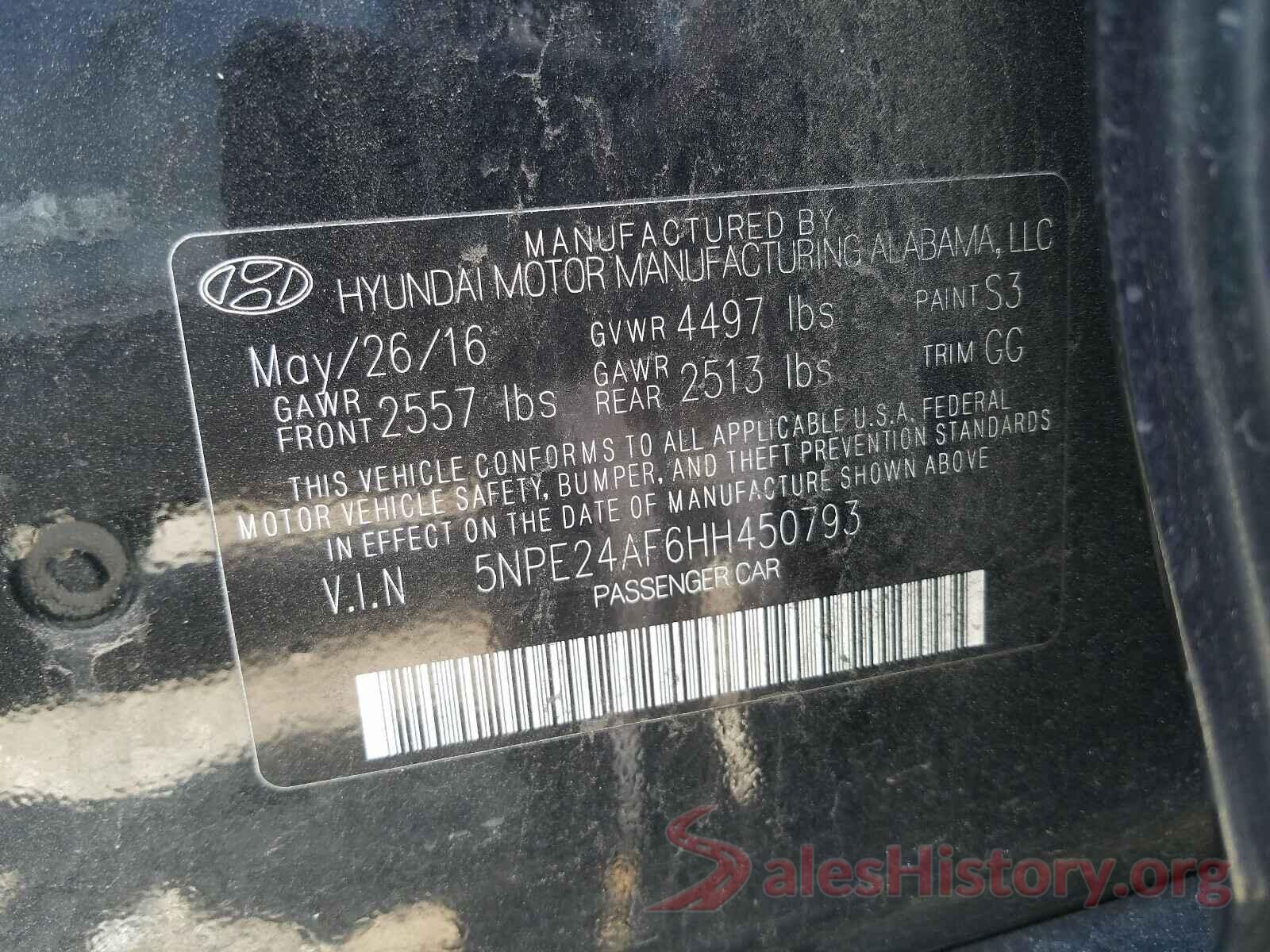 5NPE24AF6HH450793 2017 HYUNDAI SONATA