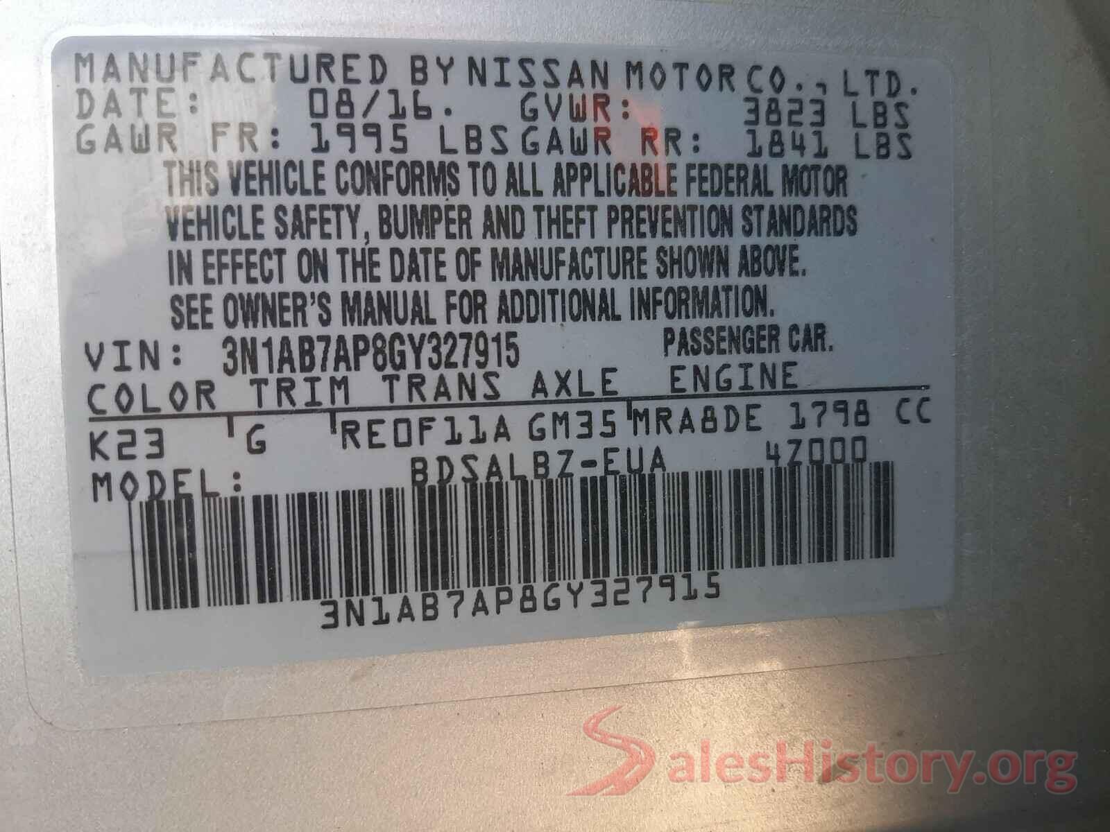 3N1AB7AP8GY327915 2016 NISSAN SENTRA