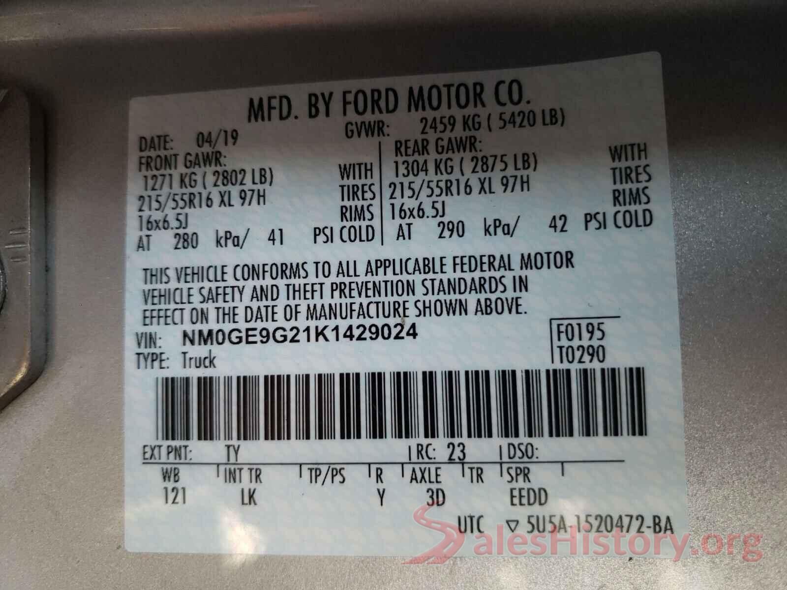 NM0GE9G21K1429024 2019 FORD TRANSIT CO