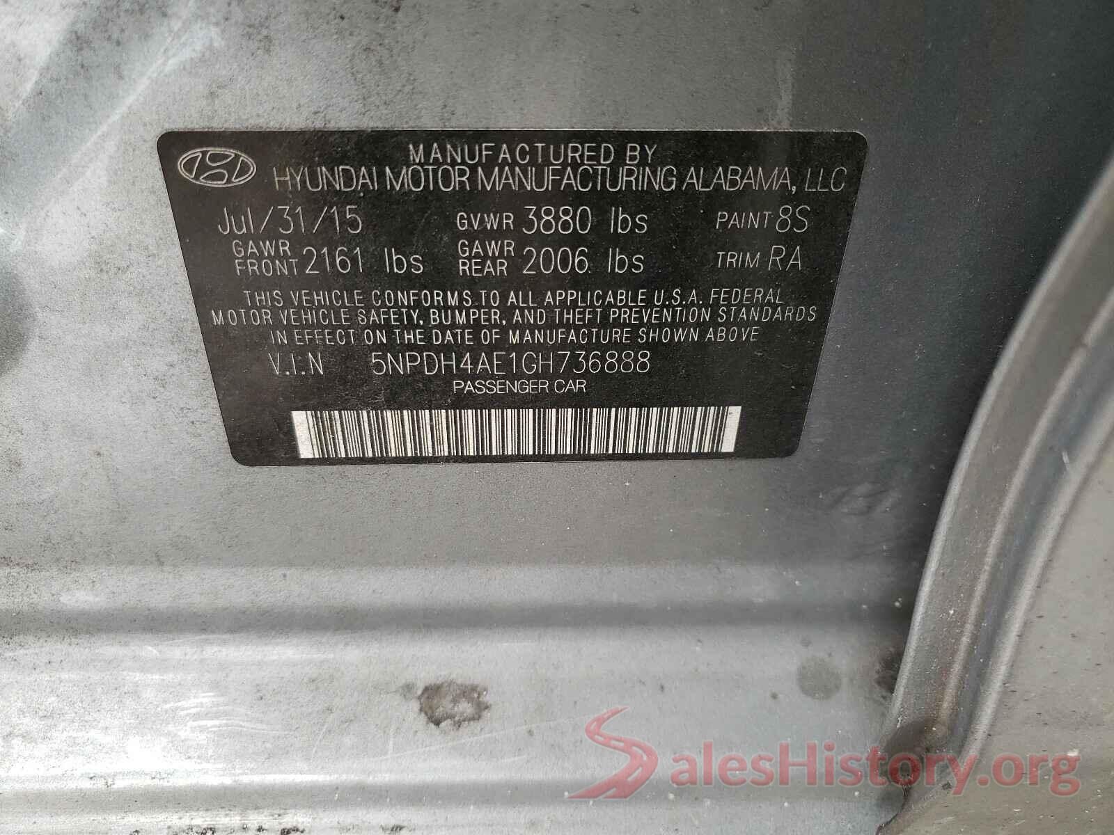 5NPDH4AE1GH736888 2016 HYUNDAI ELANTRA