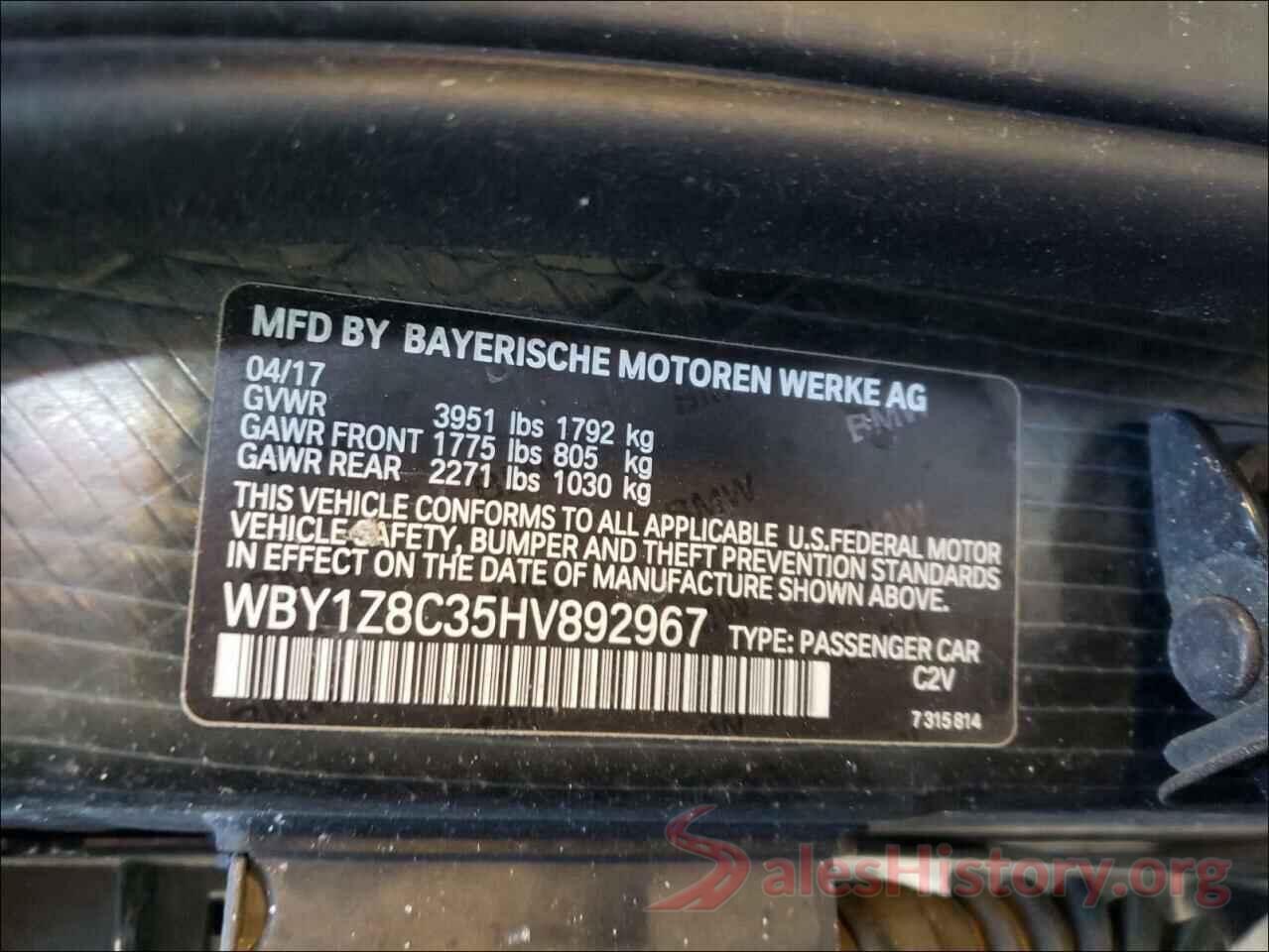 WBY1Z8C35HV892967 2017 BMW I SERIES