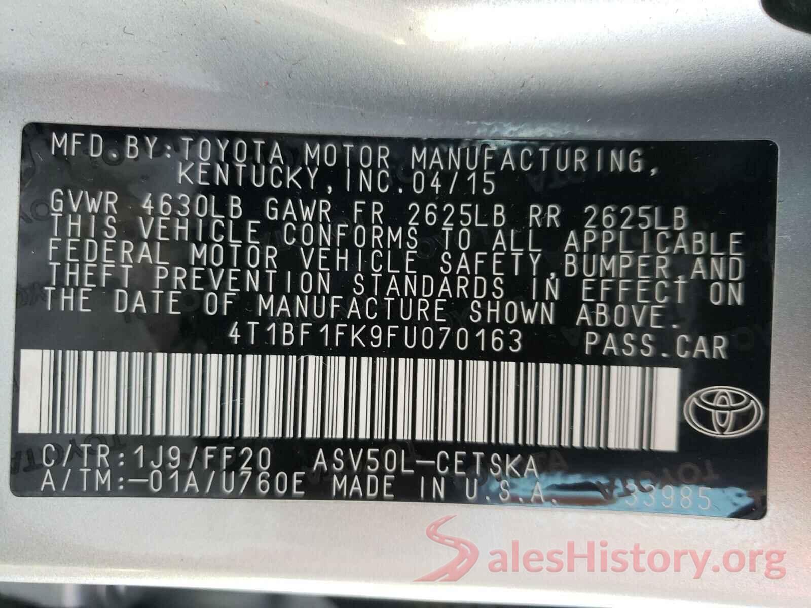 4T1BF1FK9FU070163 2015 TOYOTA CAMRY