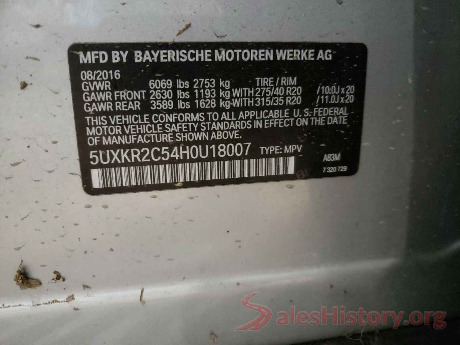 5UXKR2C54H0U18007 2017 BMW X5