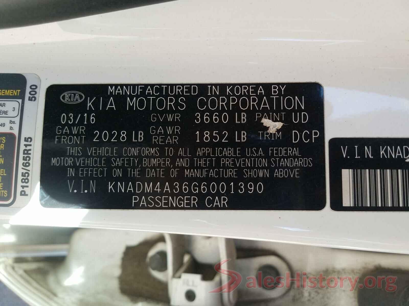 KNADM4A36G6001390 2016 KIA RIO