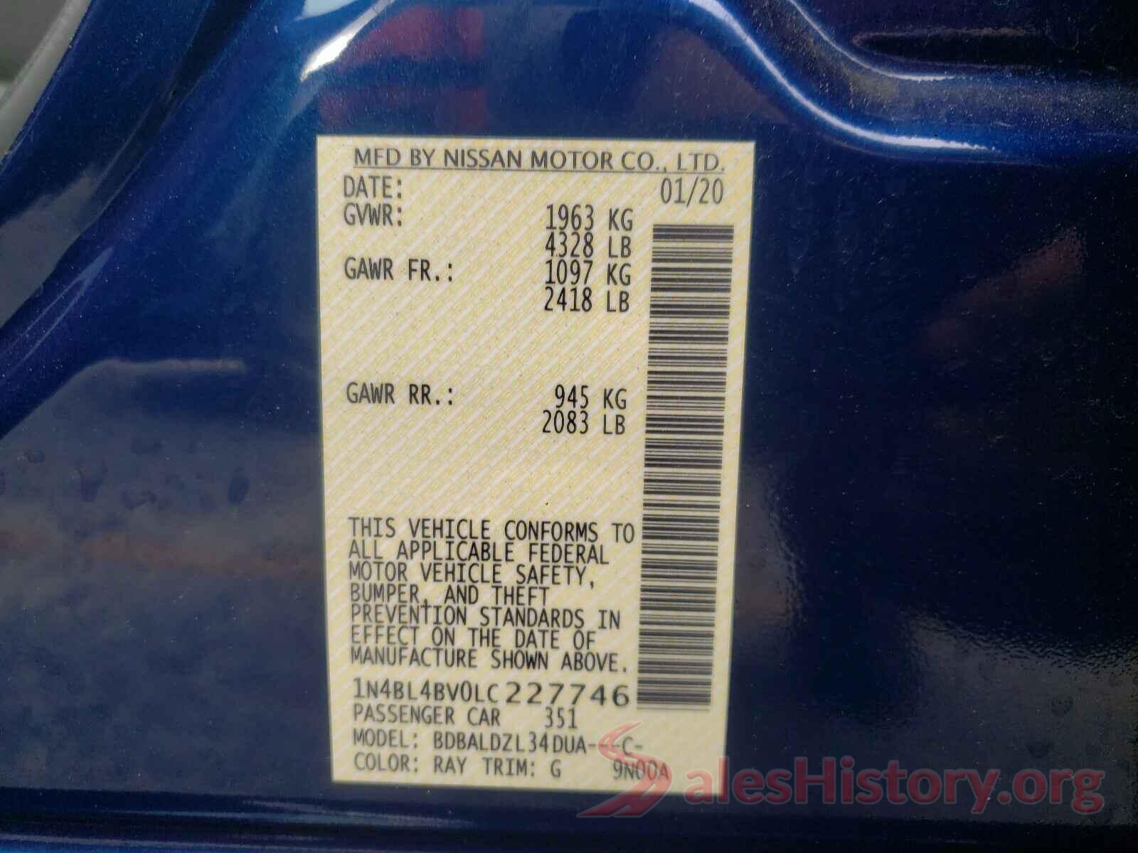 1N4BL4BV0LC227746 2020 NISSAN ALTIMA