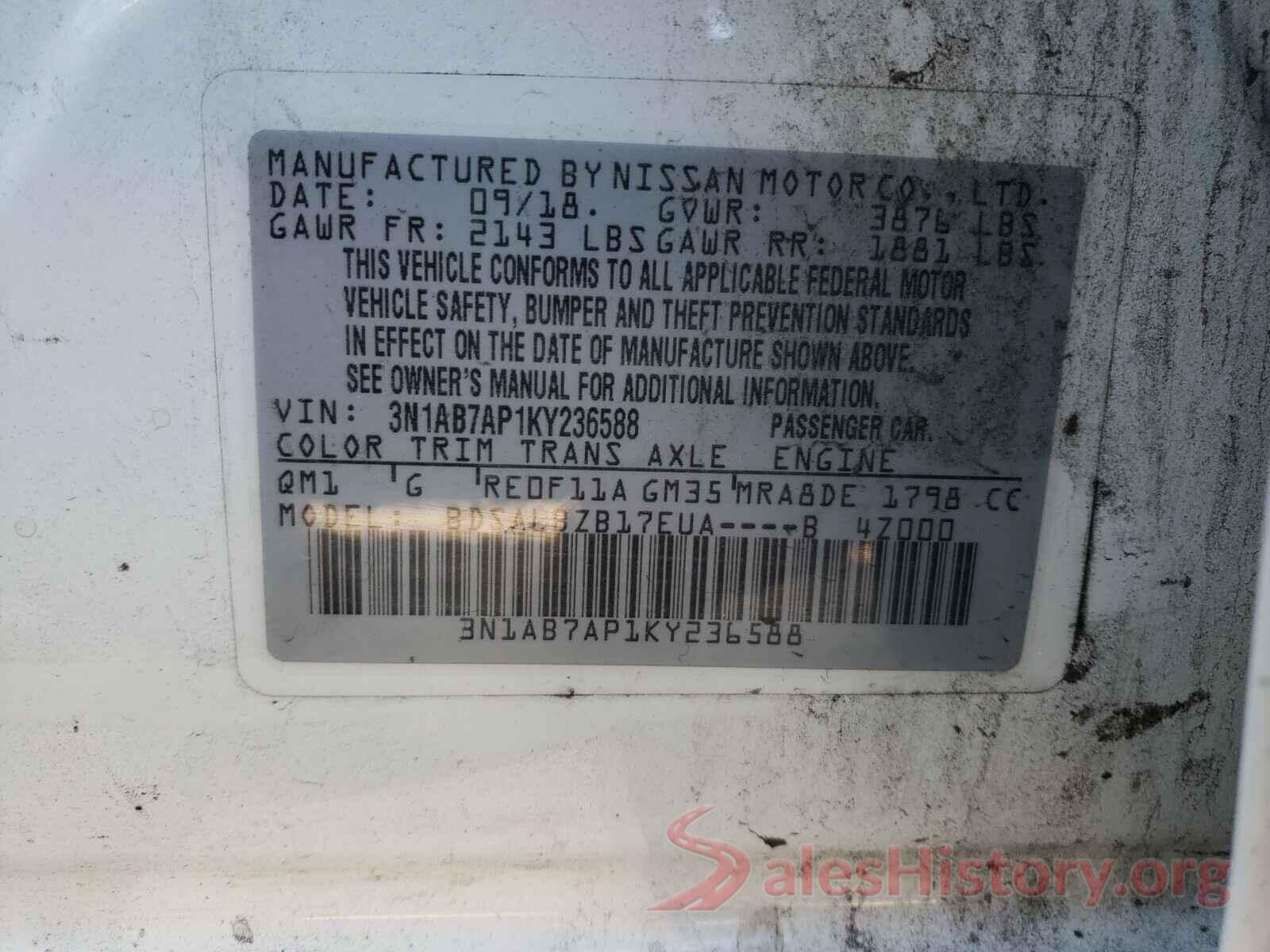 3N1AB7AP1KY236588 2019 NISSAN SENTRA