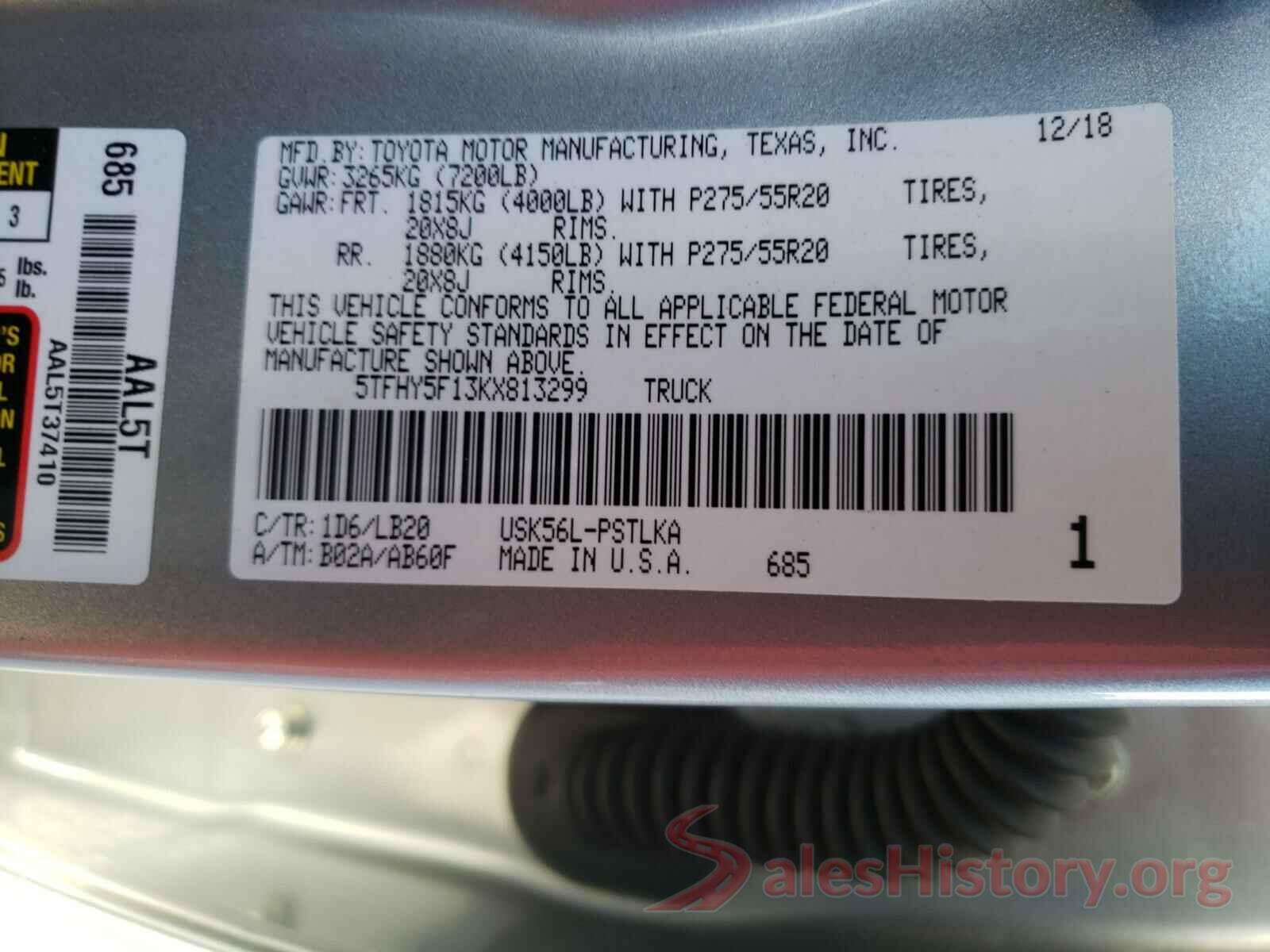 5TFHY5F13KX813299 2019 TOYOTA TUNDRA