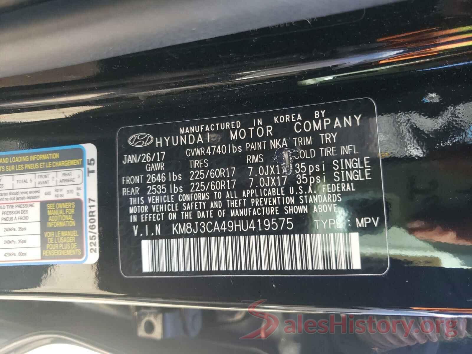 KM8J3CA49HU419575 2017 HYUNDAI TUCSON