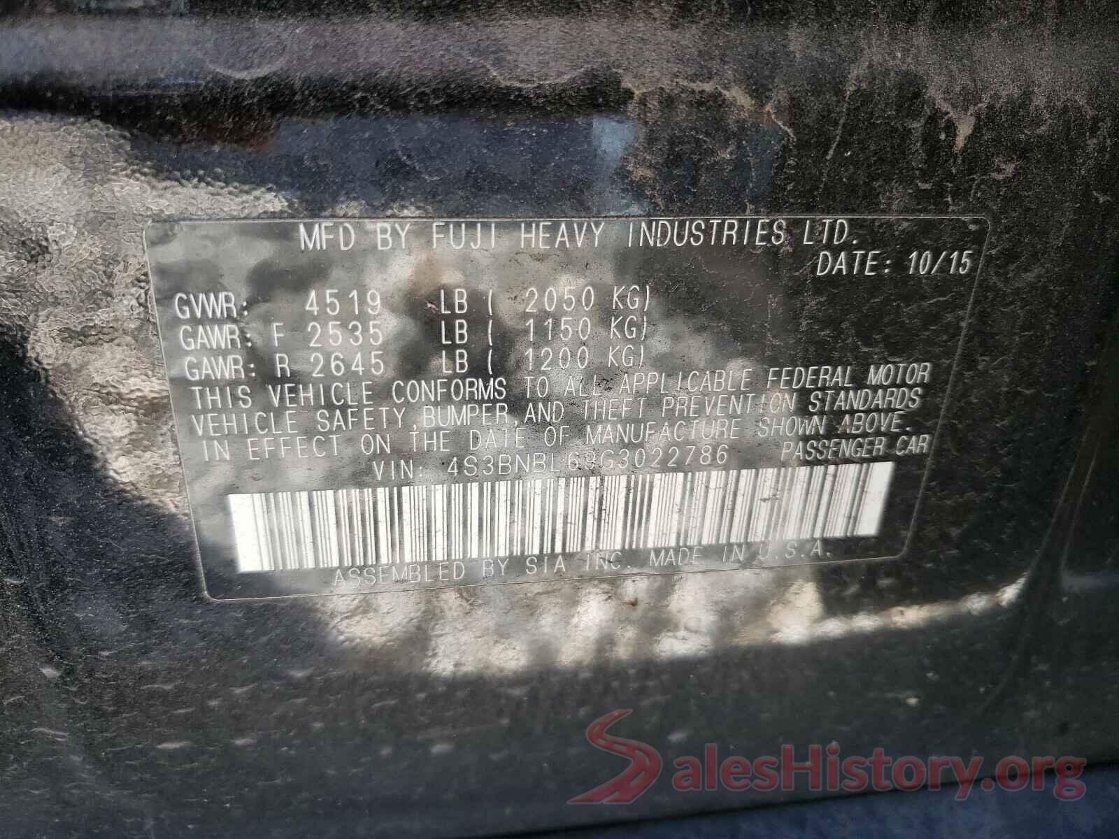 4S3BNBL69G3022786 2016 SUBARU LEGACY