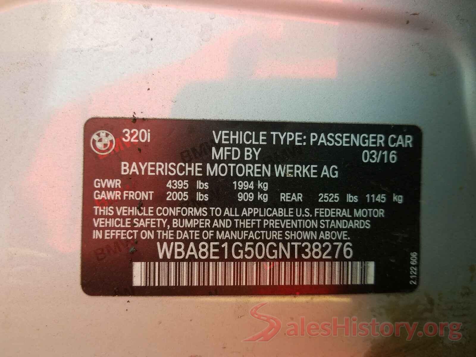 WBA8E1G50GNT38276 2016 BMW 3 SERIES