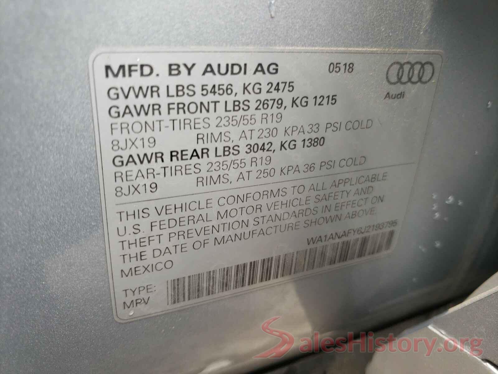 WA1ANAFY6J2193795 2018 AUDI Q5