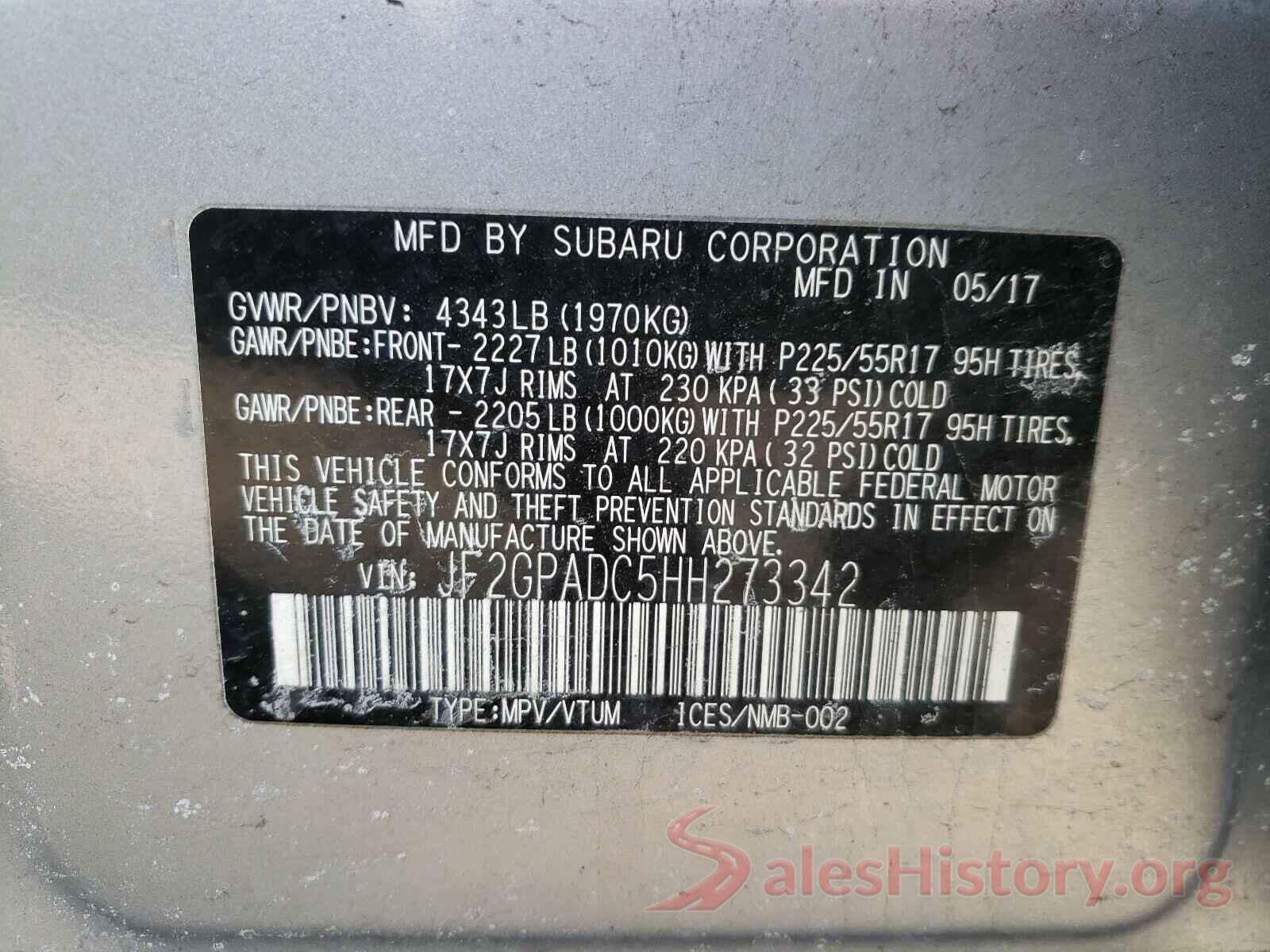 JF2GPADC5HH273342 2017 SUBARU CROSSTREK