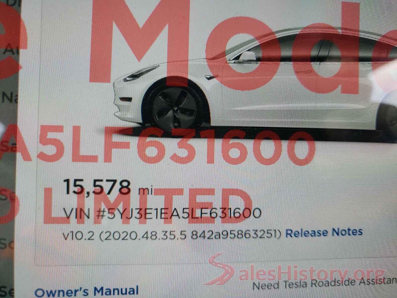 5YJ3E1EA5LF631600 2020 TESLA MODEL 3