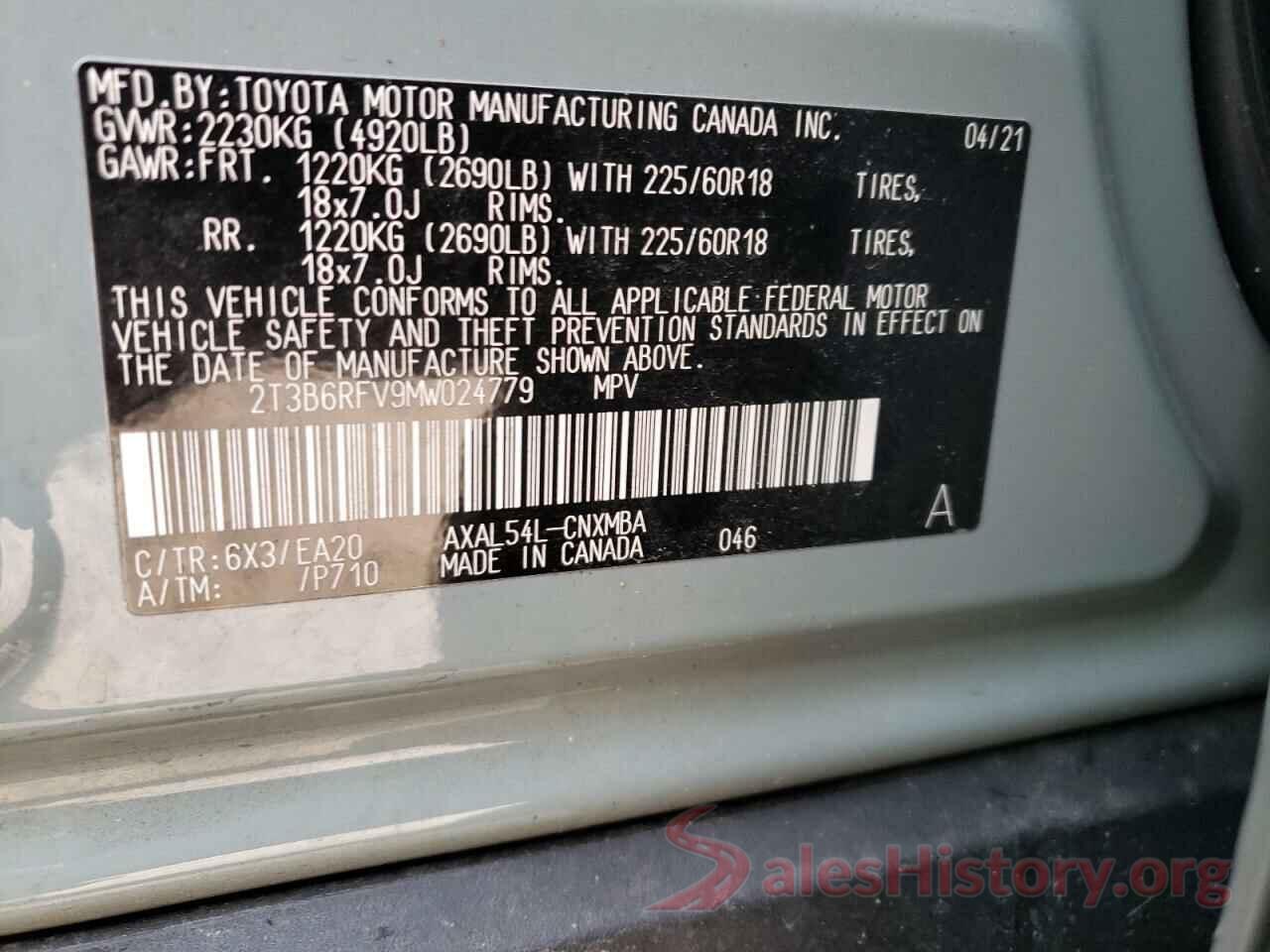 2T3B6RFV9MW024779 2021 TOYOTA RAV4