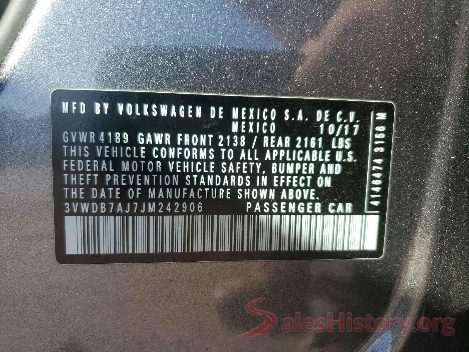 3VWDB7AJ7JM242906 2018 VOLKSWAGEN JETTA