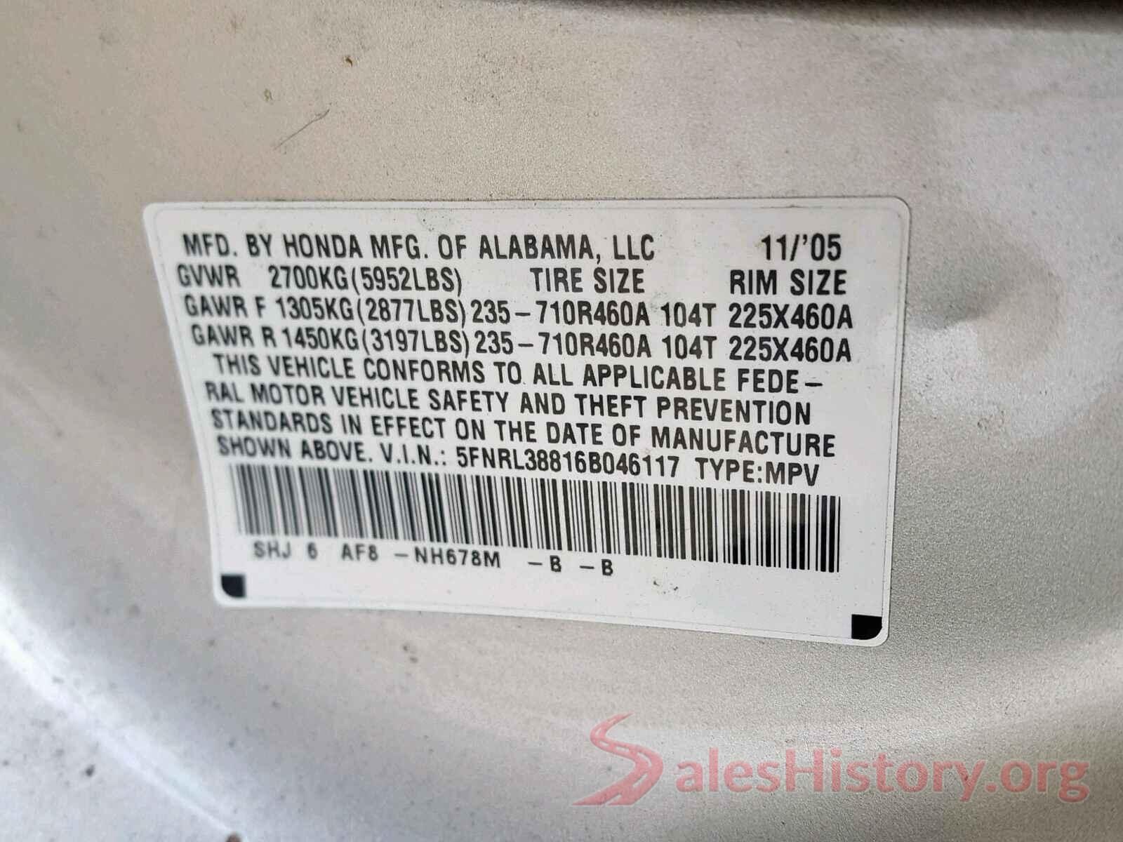 5FNRL38816B046117 2006 HONDA ODYSSEY TO