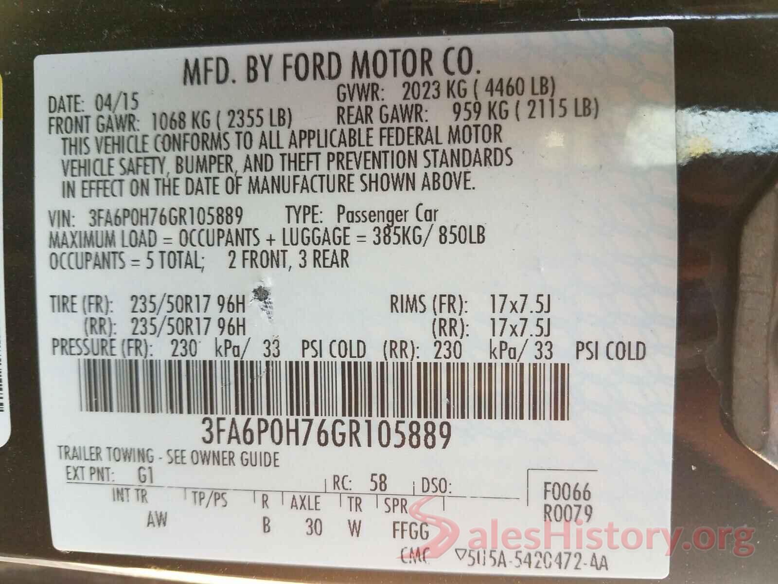 3FA6P0H76GR105889 2016 FORD FUSION