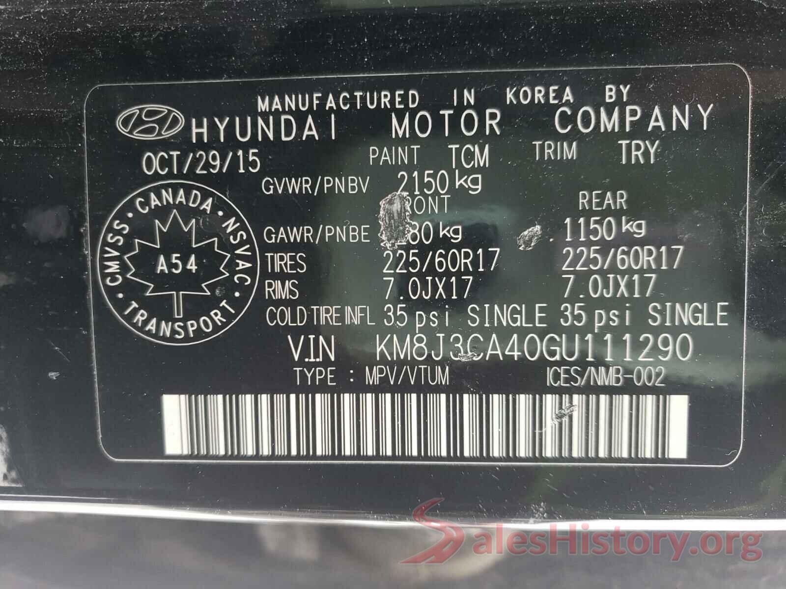 KM8J3CA40GU111290 2016 HYUNDAI TUCSON