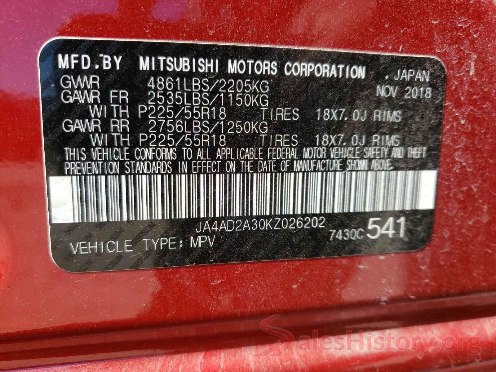 JA4AD2A30KZ026202 2019 MITSUBISHI OUTLANDER