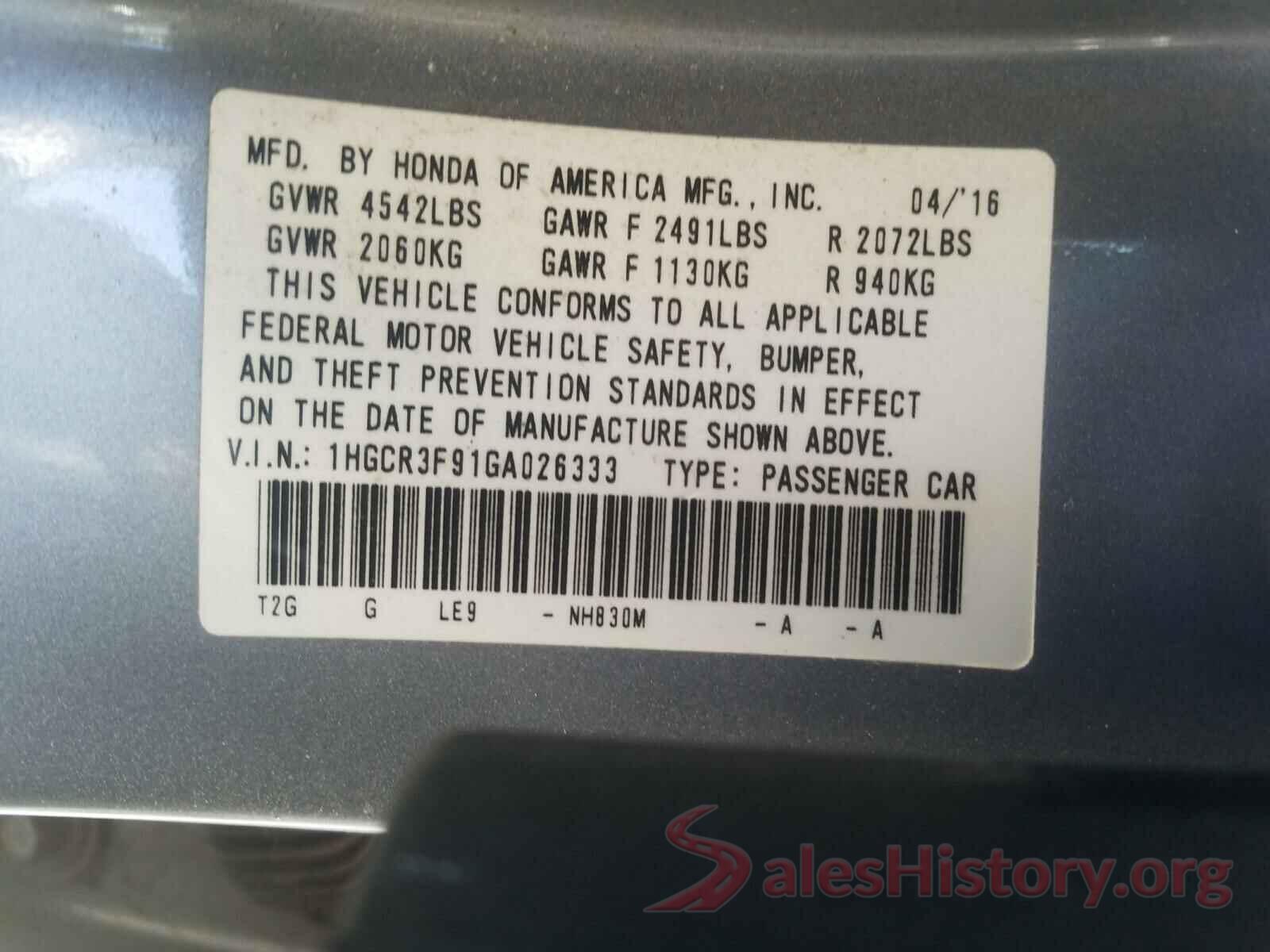 1HGCR3F91GA026333 2016 HONDA ACCORD