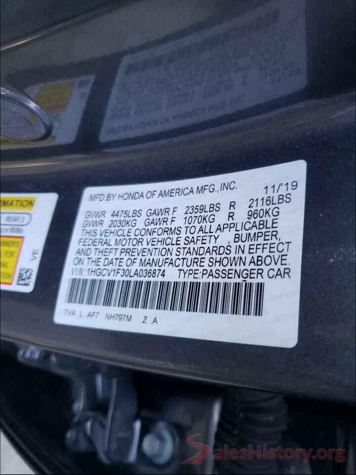 1HGCV1F30LA036874 2020 HONDA ACCORD