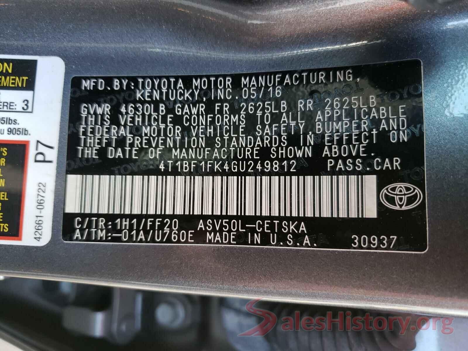 4T1BF1FK4GU249812 2016 TOYOTA CAMRY