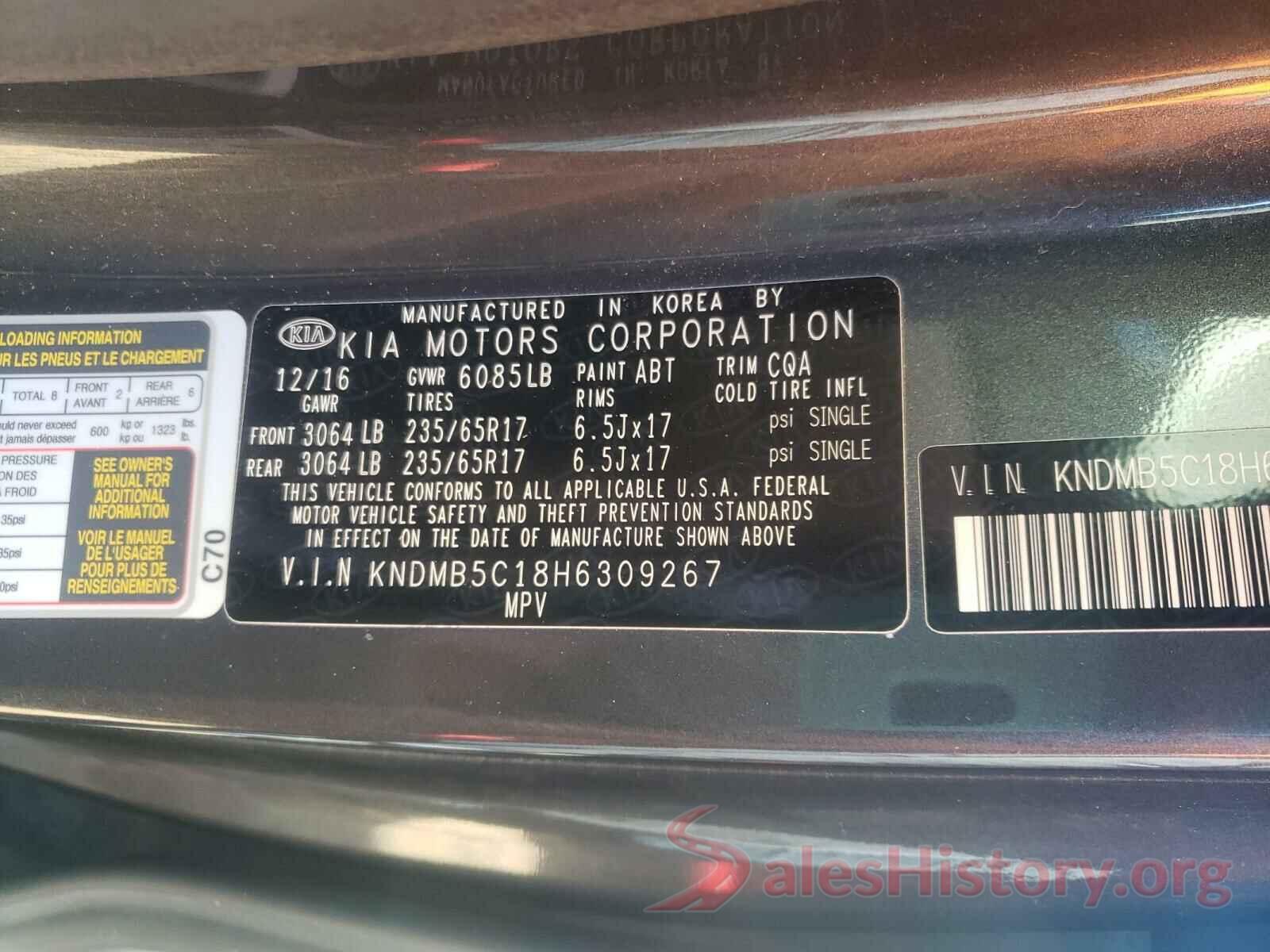 KNDMB5C18H6309267 2017 KIA SEDONA