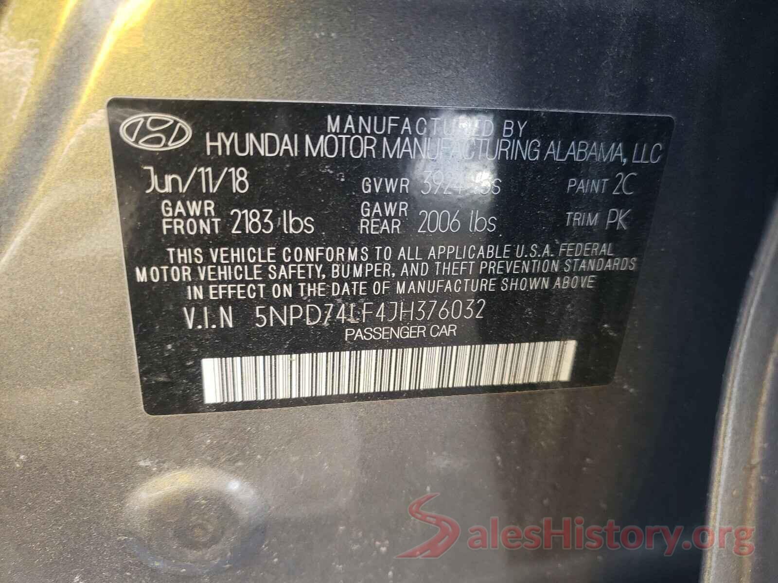 5NPD74LF4JH376032 2018 HYUNDAI ELANTRA