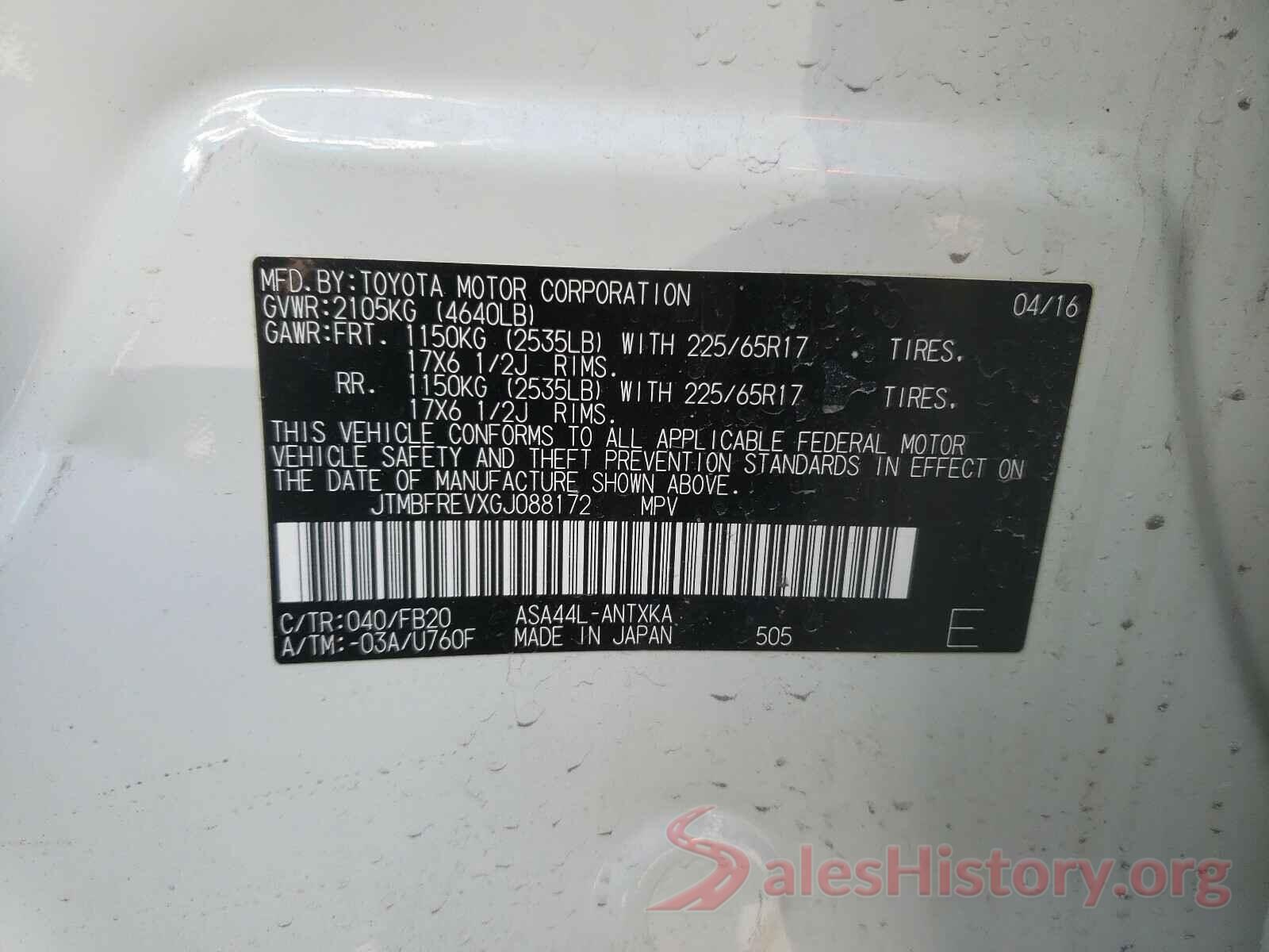 JTMBFREVXGJ088172 2016 TOYOTA RAV4