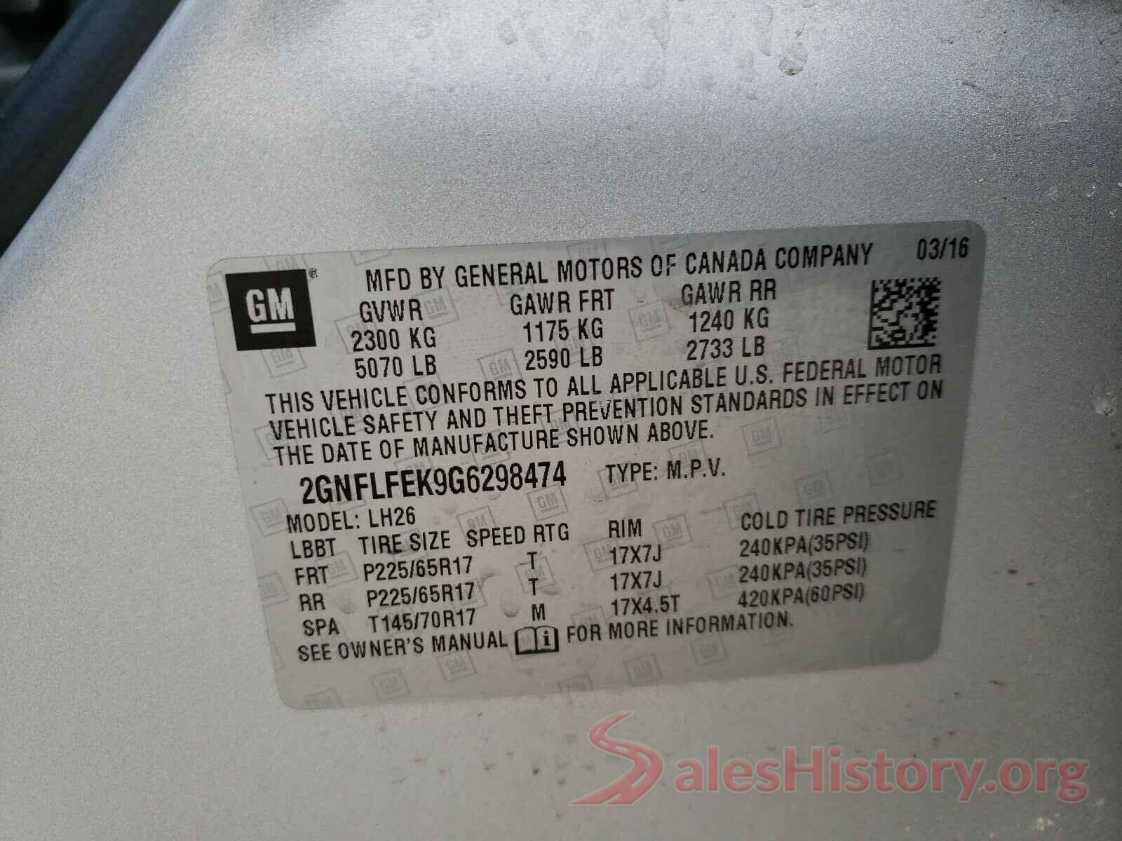 2GNFLFEK9G6298474 2016 CHEVROLET EQUINOX