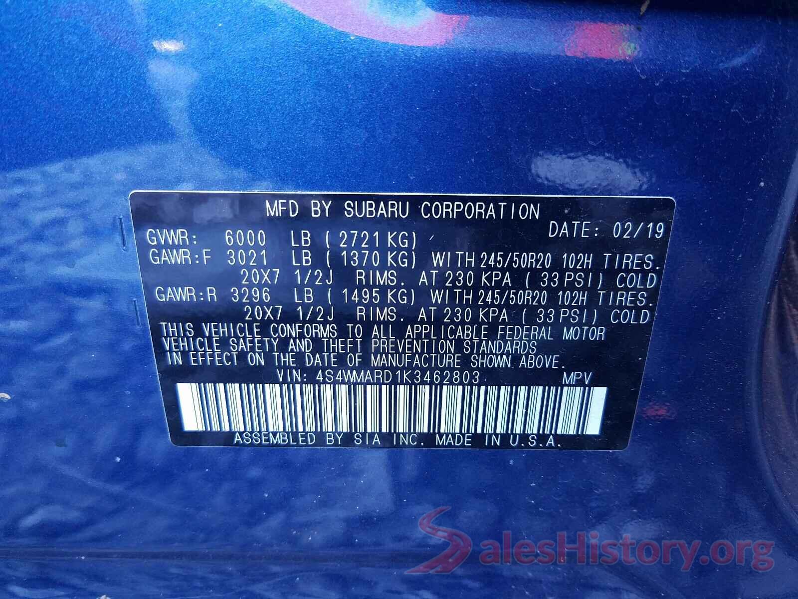 4S4WMARD1K3462803 2019 SUBARU ALL MODELS