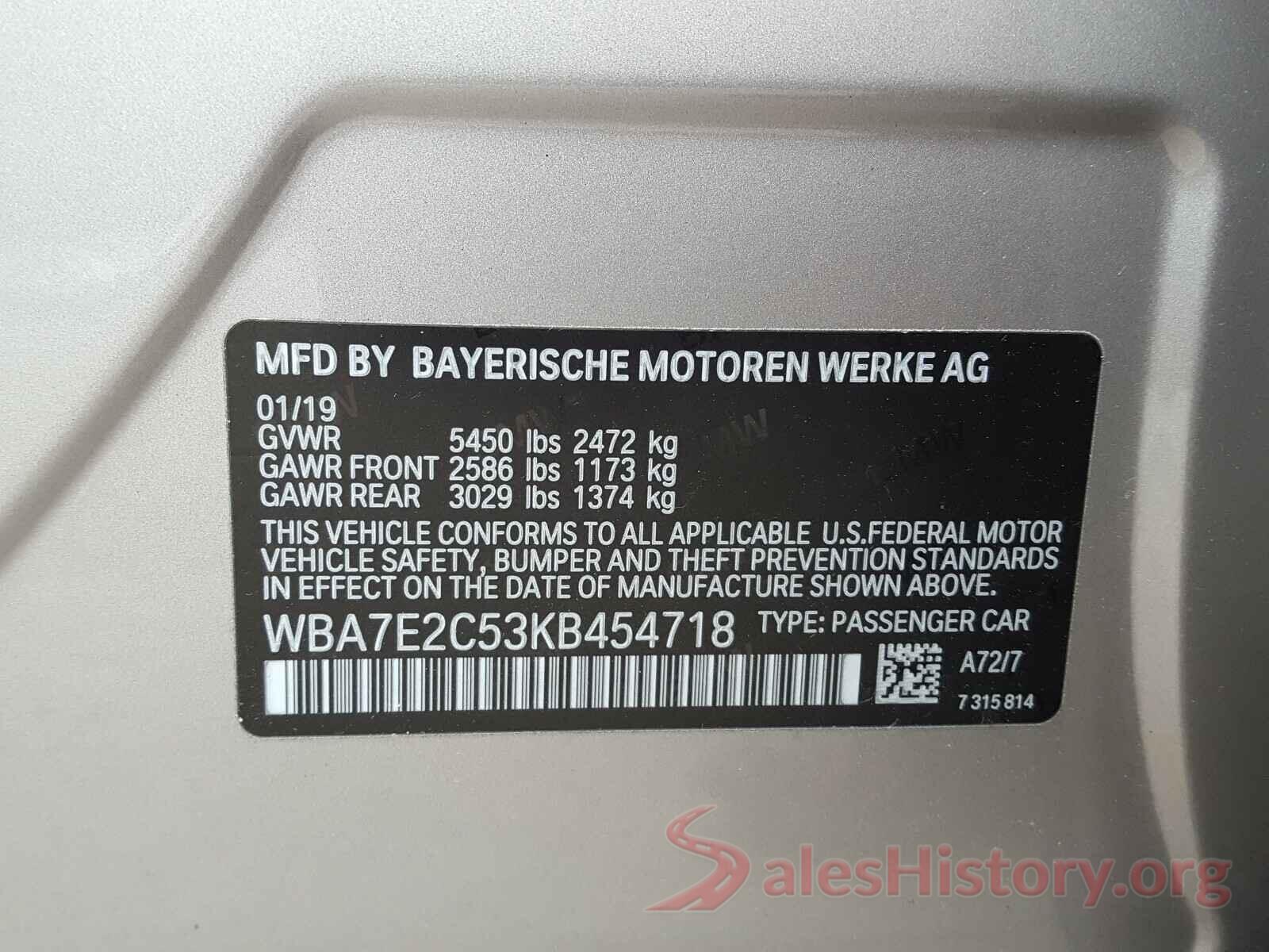 WBA7E2C53KB454718 2019 BMW 7 SERIES