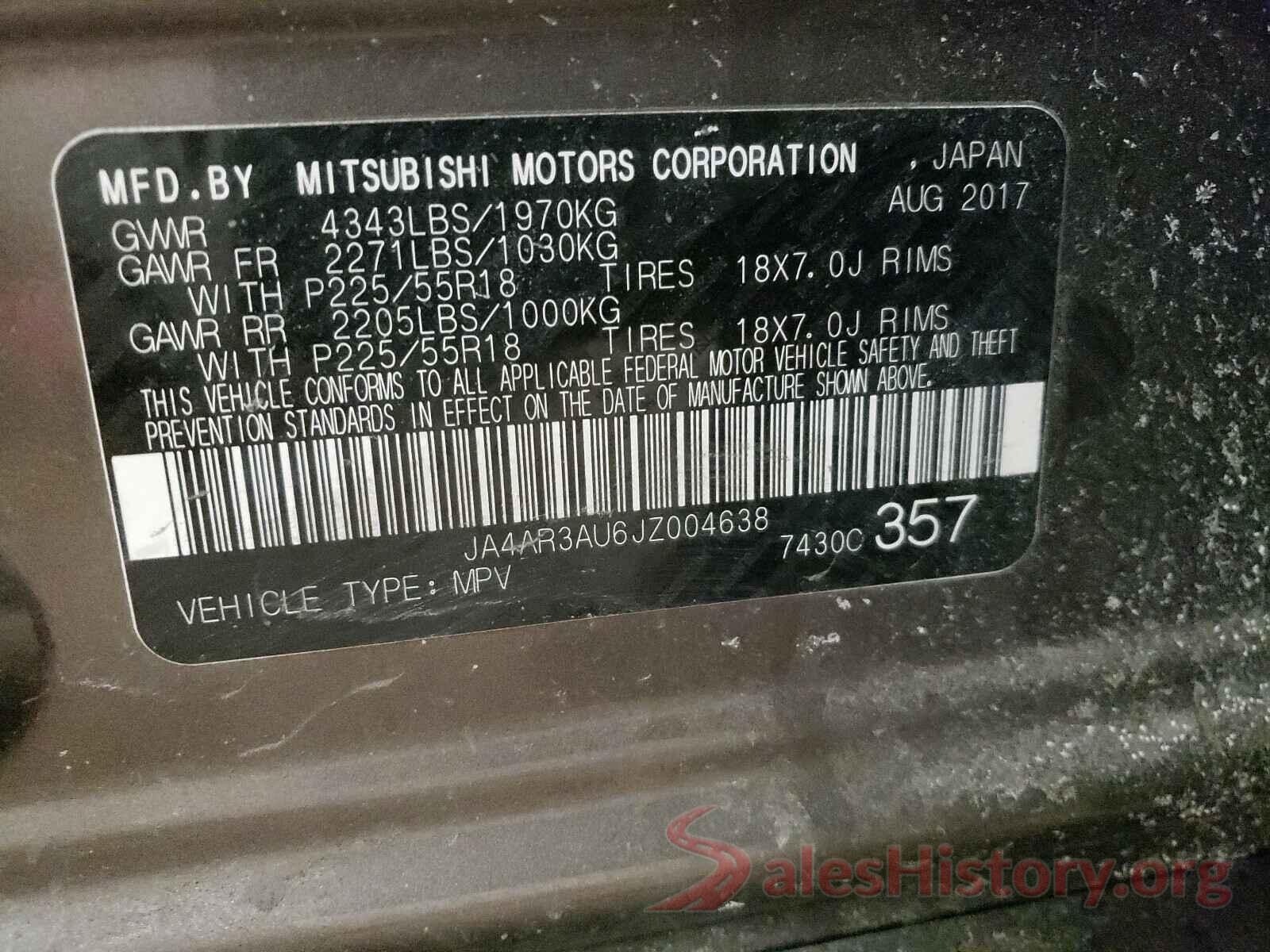 JA4AR3AU6JZ004638 2018 MITSUBISHI OUTLANDER