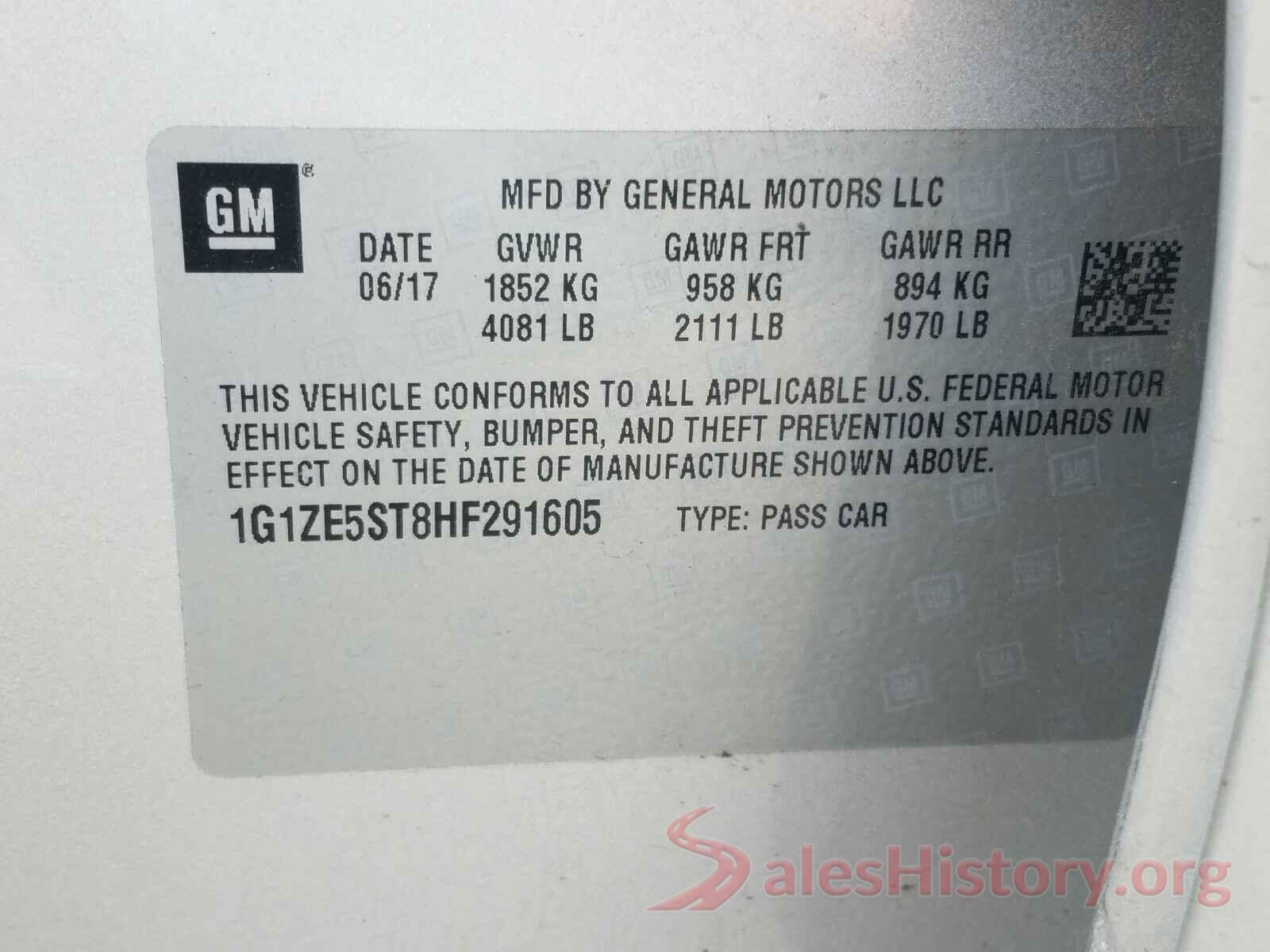 1G1ZE5ST8HF291605 2017 CHEVROLET MALIBU